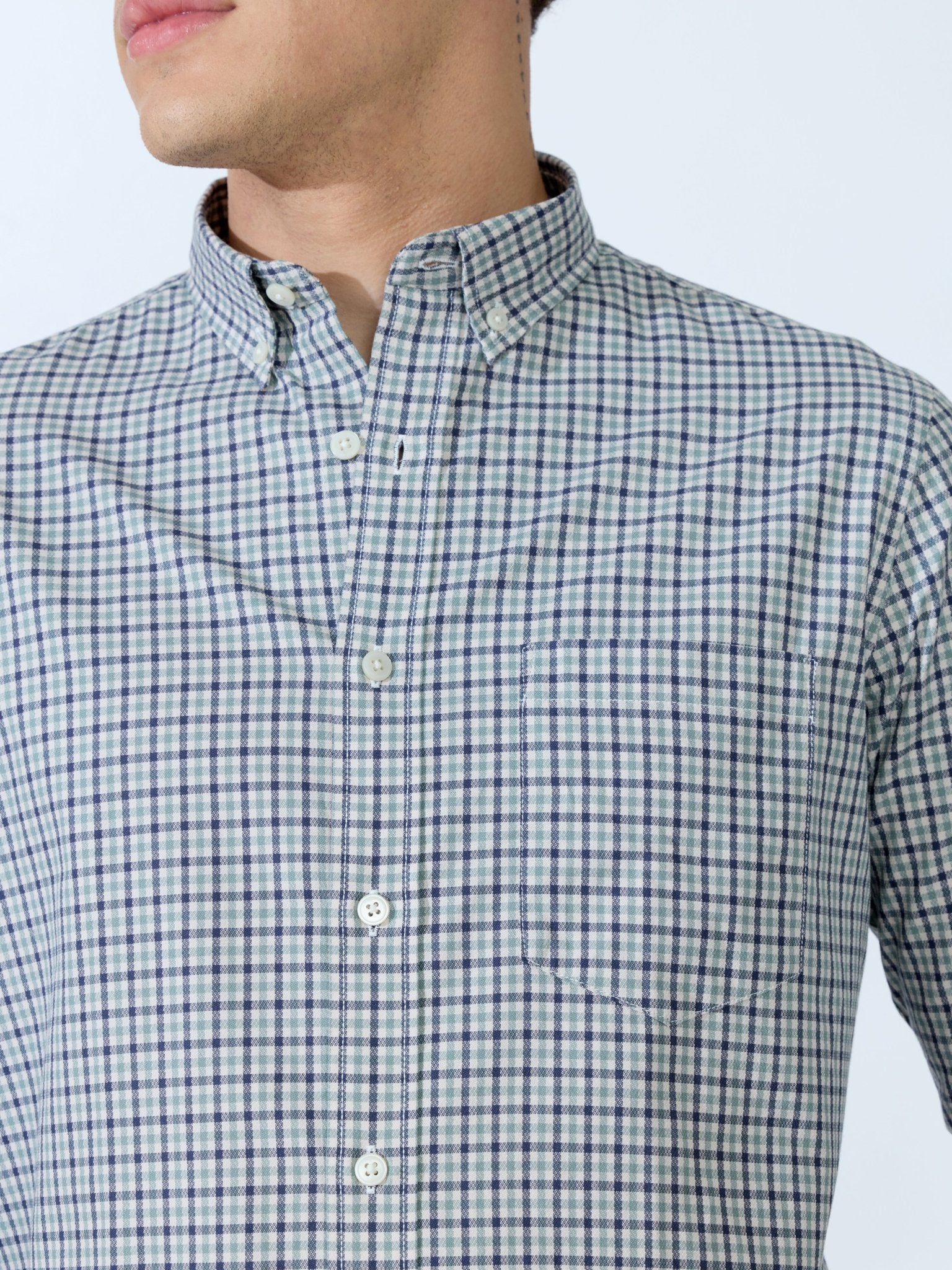 Saran - Turkish Fit Mini Checks Shirt - Light Green - Espanshe