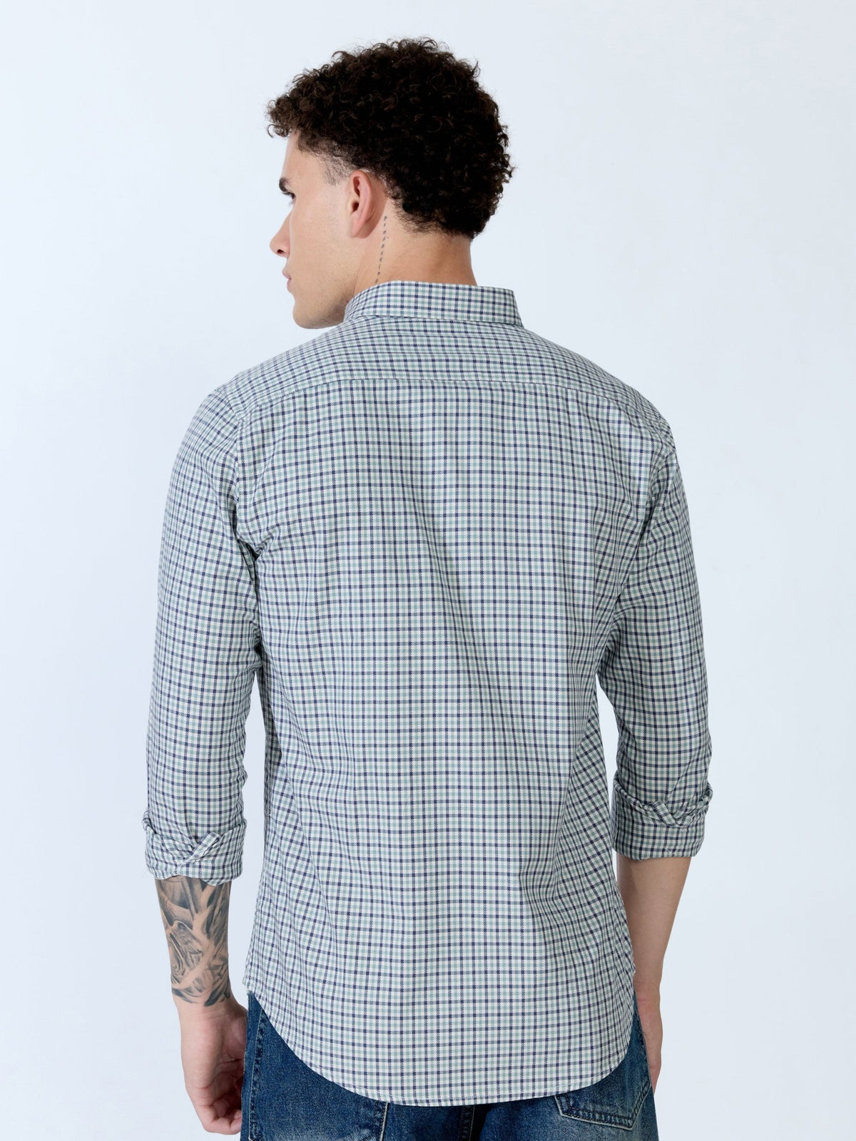 Saran - Turkish Fit Mini Checks Shirt - Light Green - Espanshe