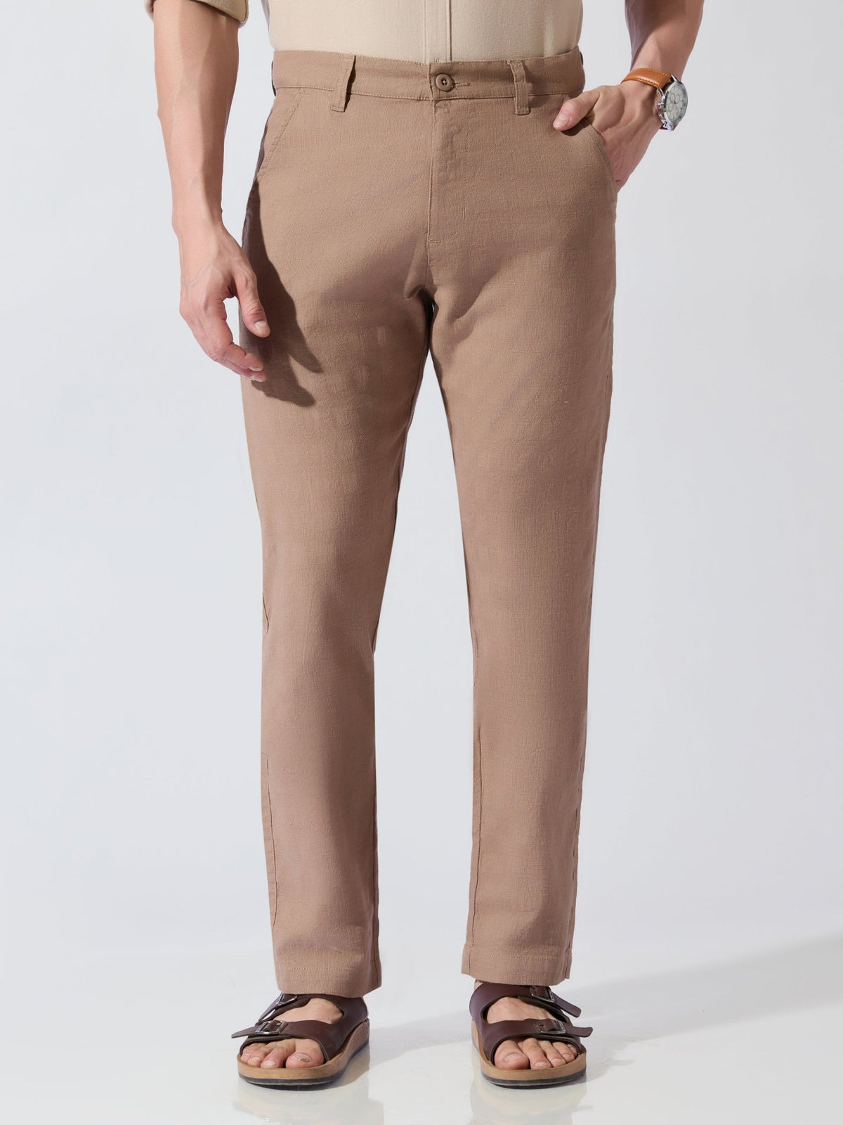 Sira - Slim Fit Cotton Pant - Brown - Espanshe