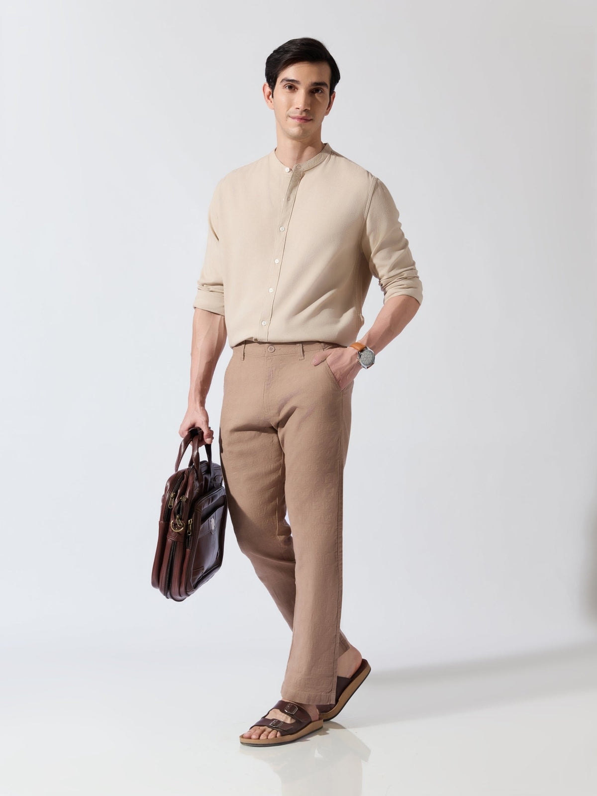 Sira - Slim Fit Cotton Pant - Brown - Espanshe