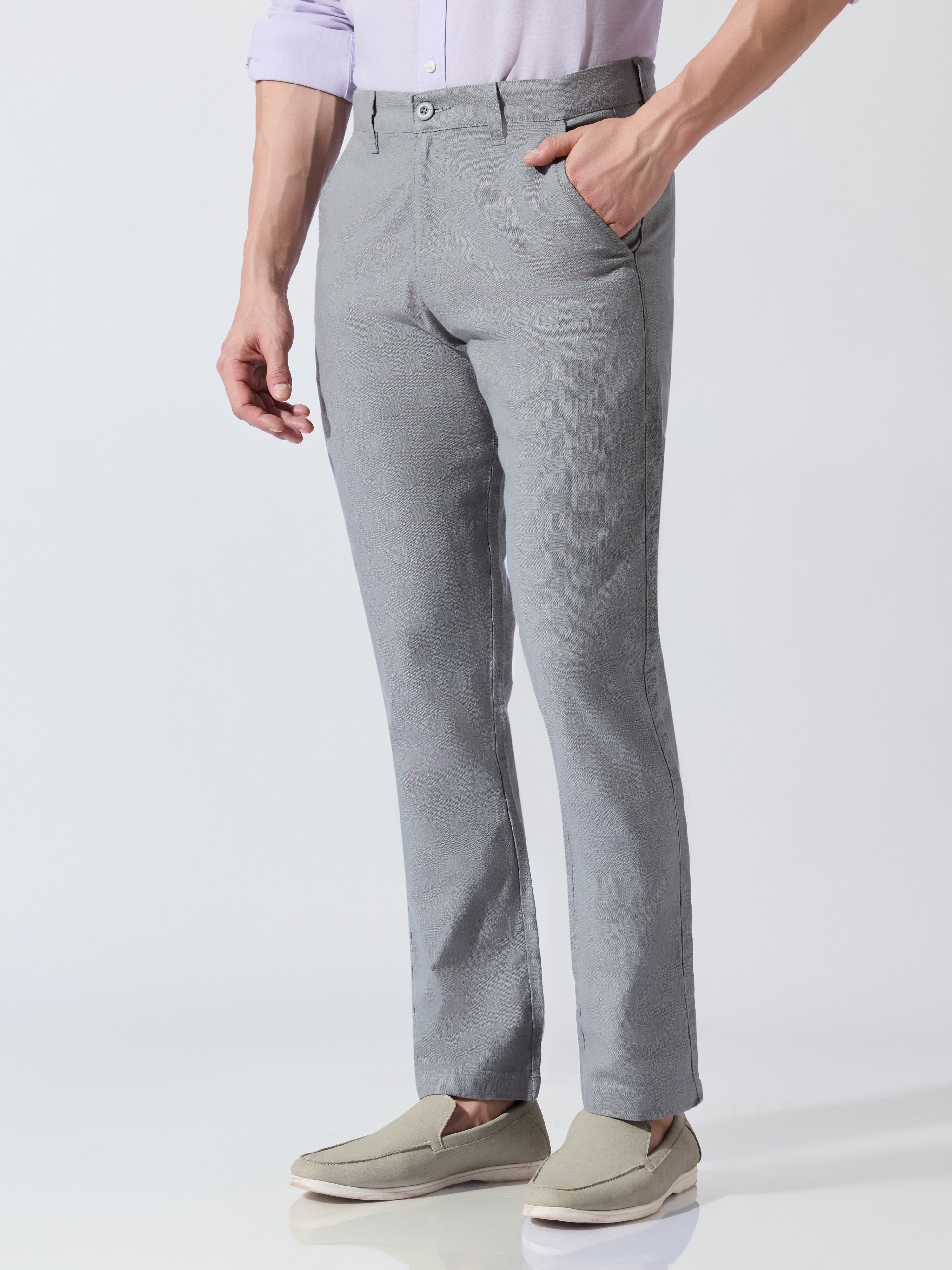 Sira - Slim Fit Cotton Pant - Grey Green