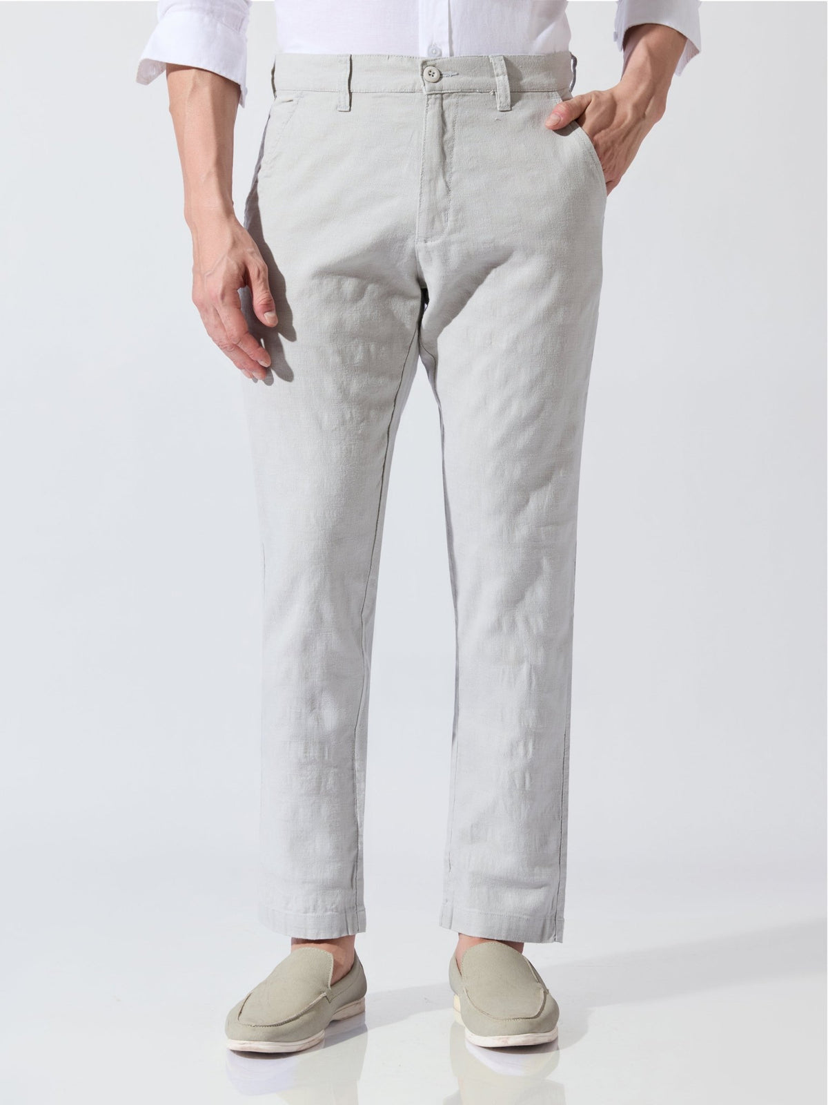 Sira - Slim Fit Cotton Pant - Light Grey - Espanshe