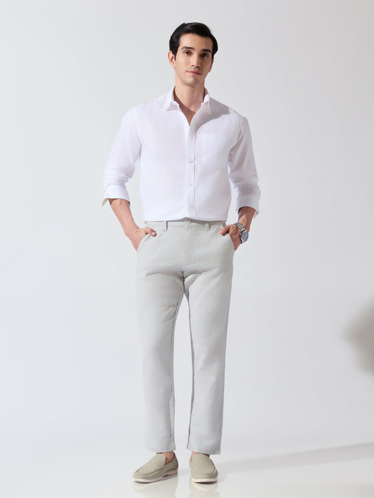 Sira - Slim Fit Cotton Pant - Light Grey - Espanshe