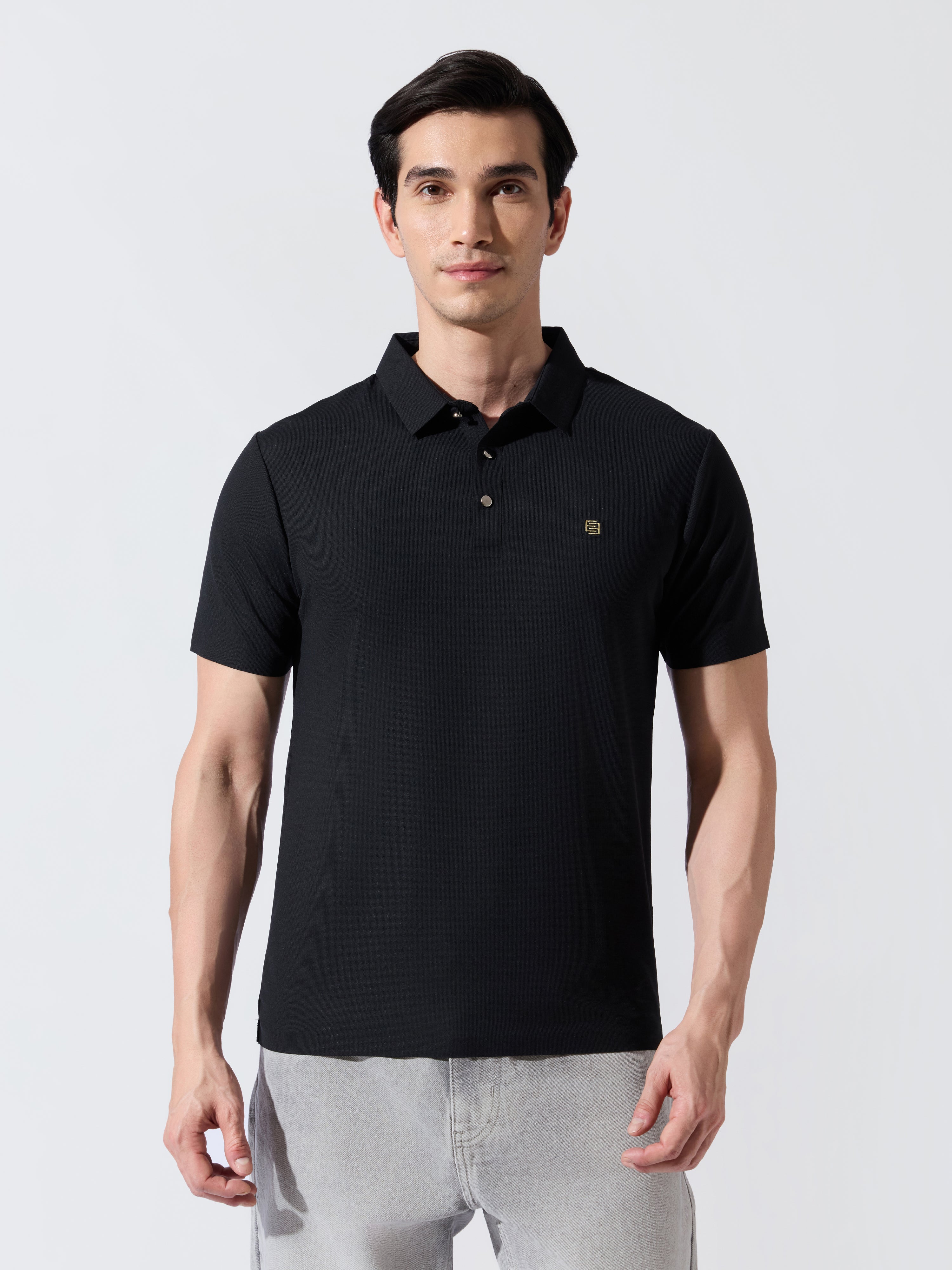 Solaris Bloom - Black Regular Fit Polo T-Shirt