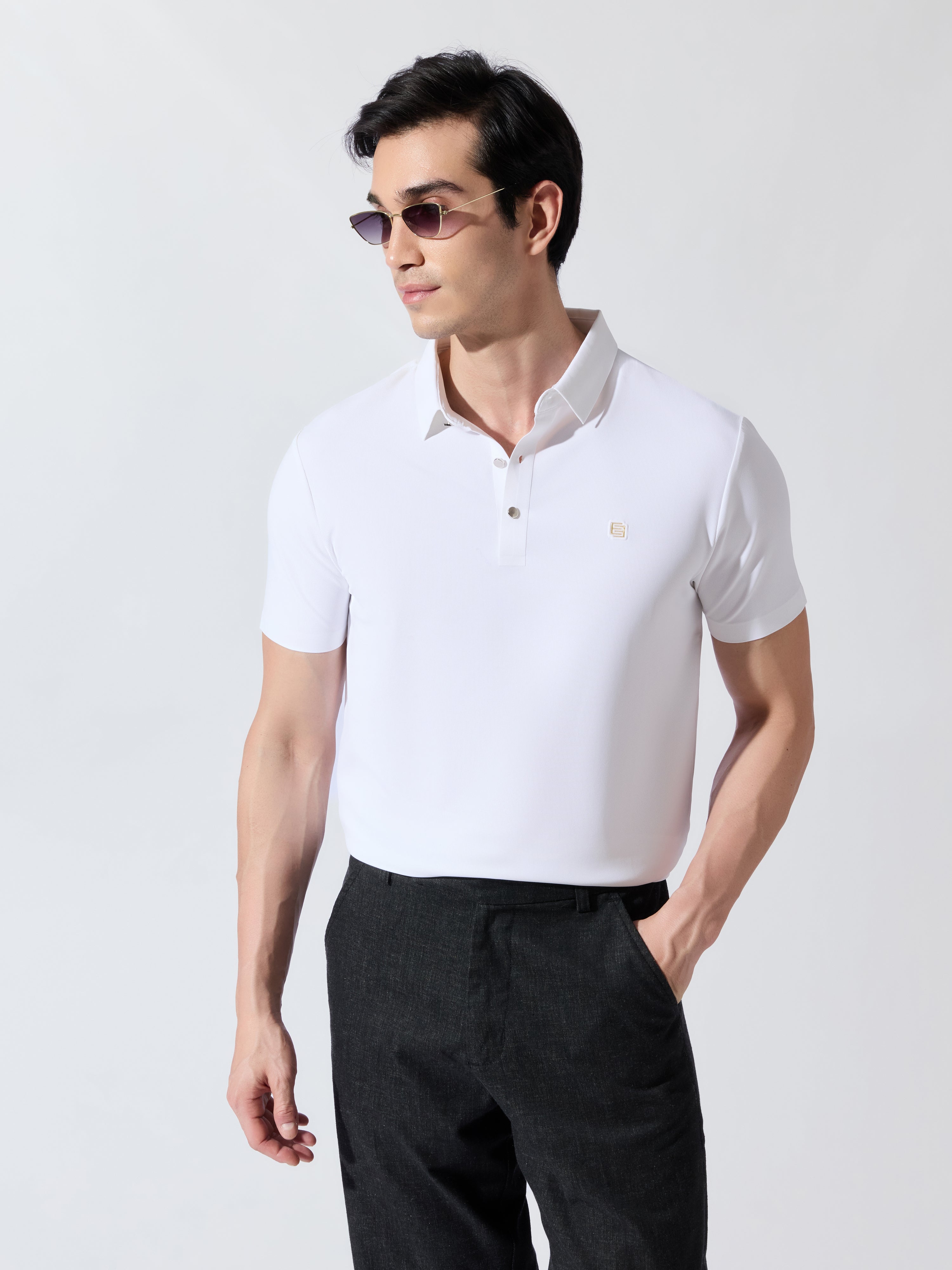 Solaris Bloom - White Regular Fit Polo T-Shirt