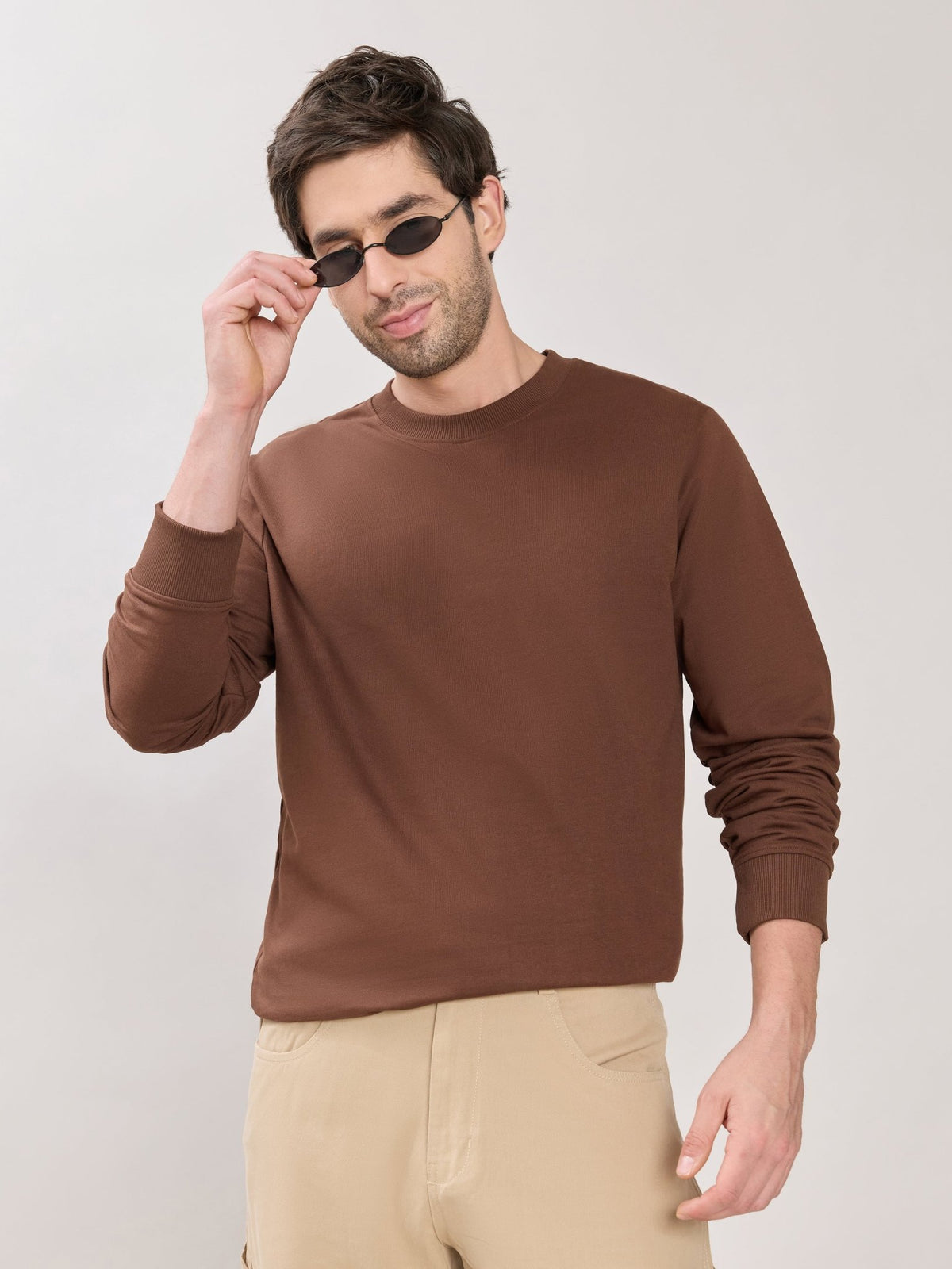 Stanwick - Slim Fit Chocolate Lacquer Crew Neck Sweater - Espanshe