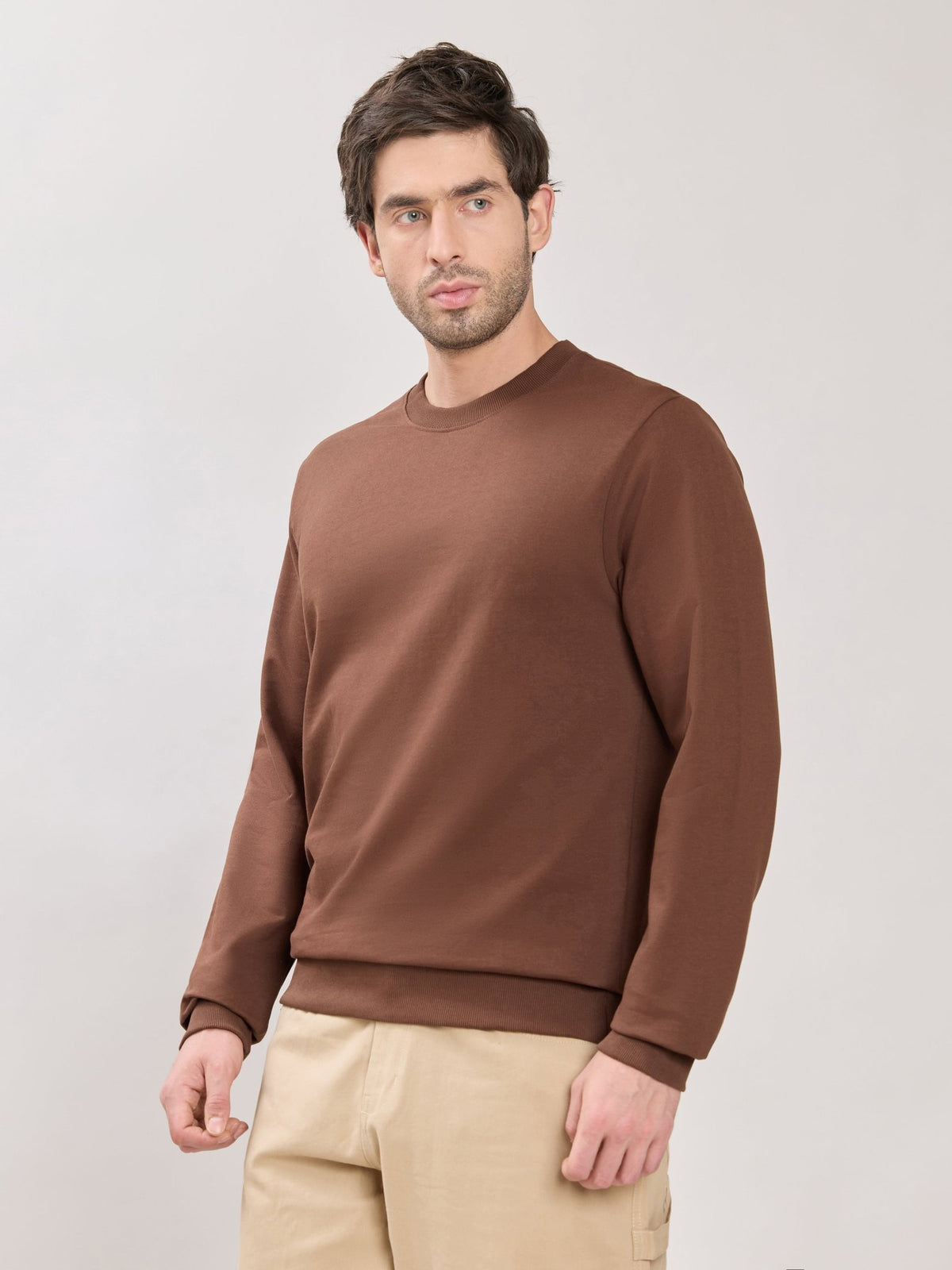 Stanwick - Slim Fit Chocolate Lacquer Crew Neck Sweater - Espanshe