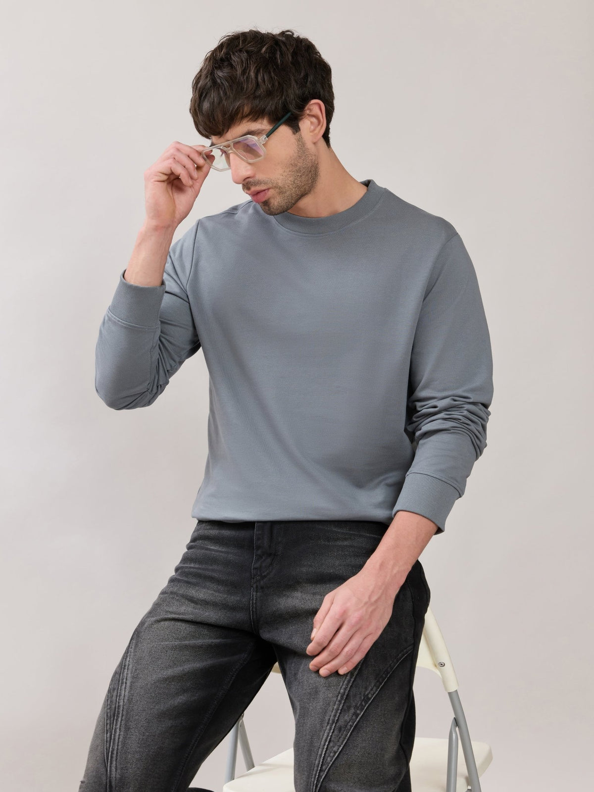 Stanwick - Slim Fit Grey Crew Neck Sweater - Espanshe