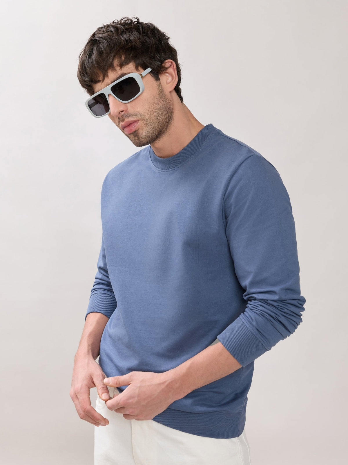 Stanwick - Slim Fit Blue Crew Neck Sweater - Espanshe