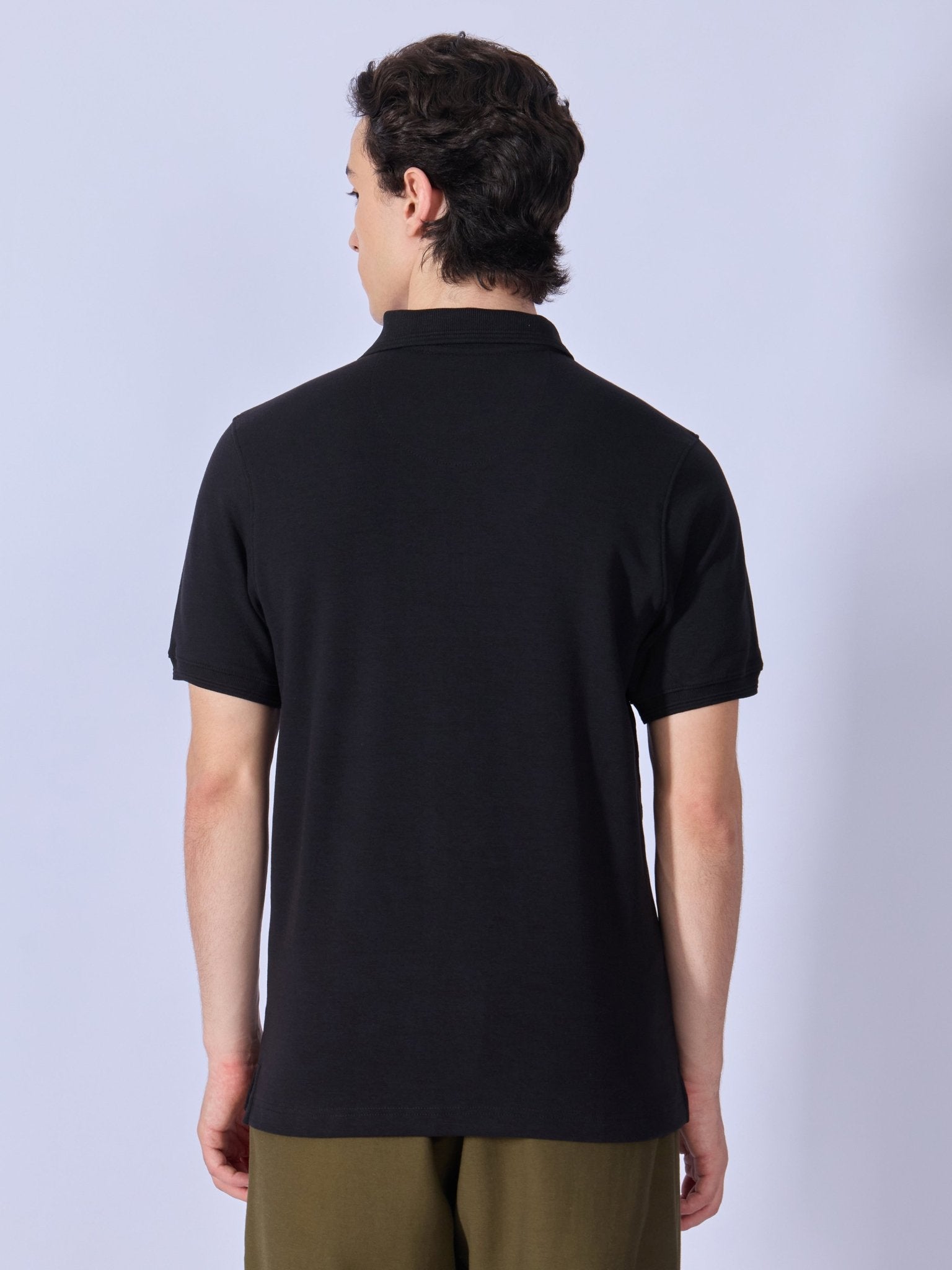 Todo - Jacquard Half-Zip Polo T-Shirt – Black - Espanshe