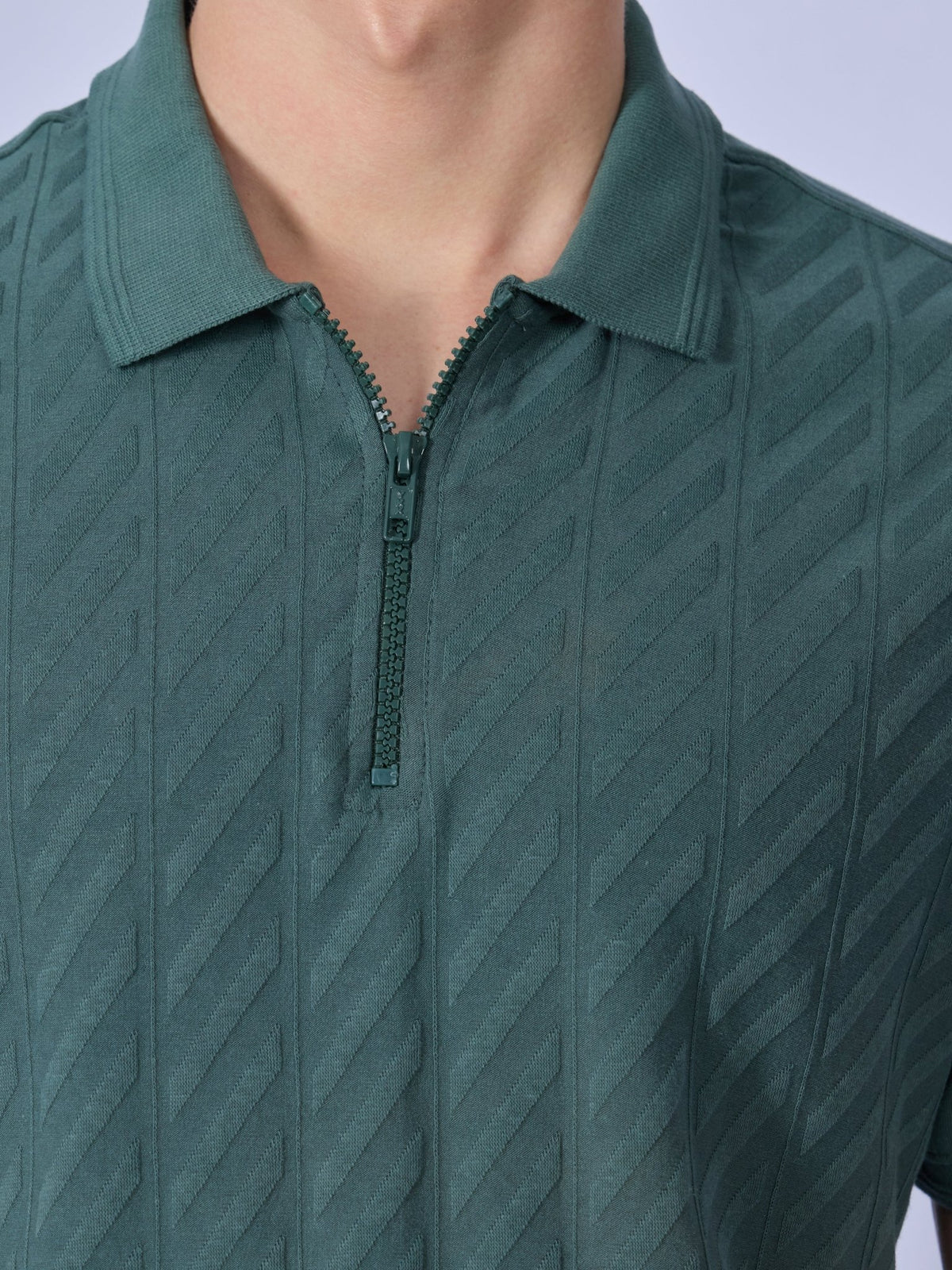 Todo - Jacquard Half-Zip Polo T-Shirt – Green - Espanshe