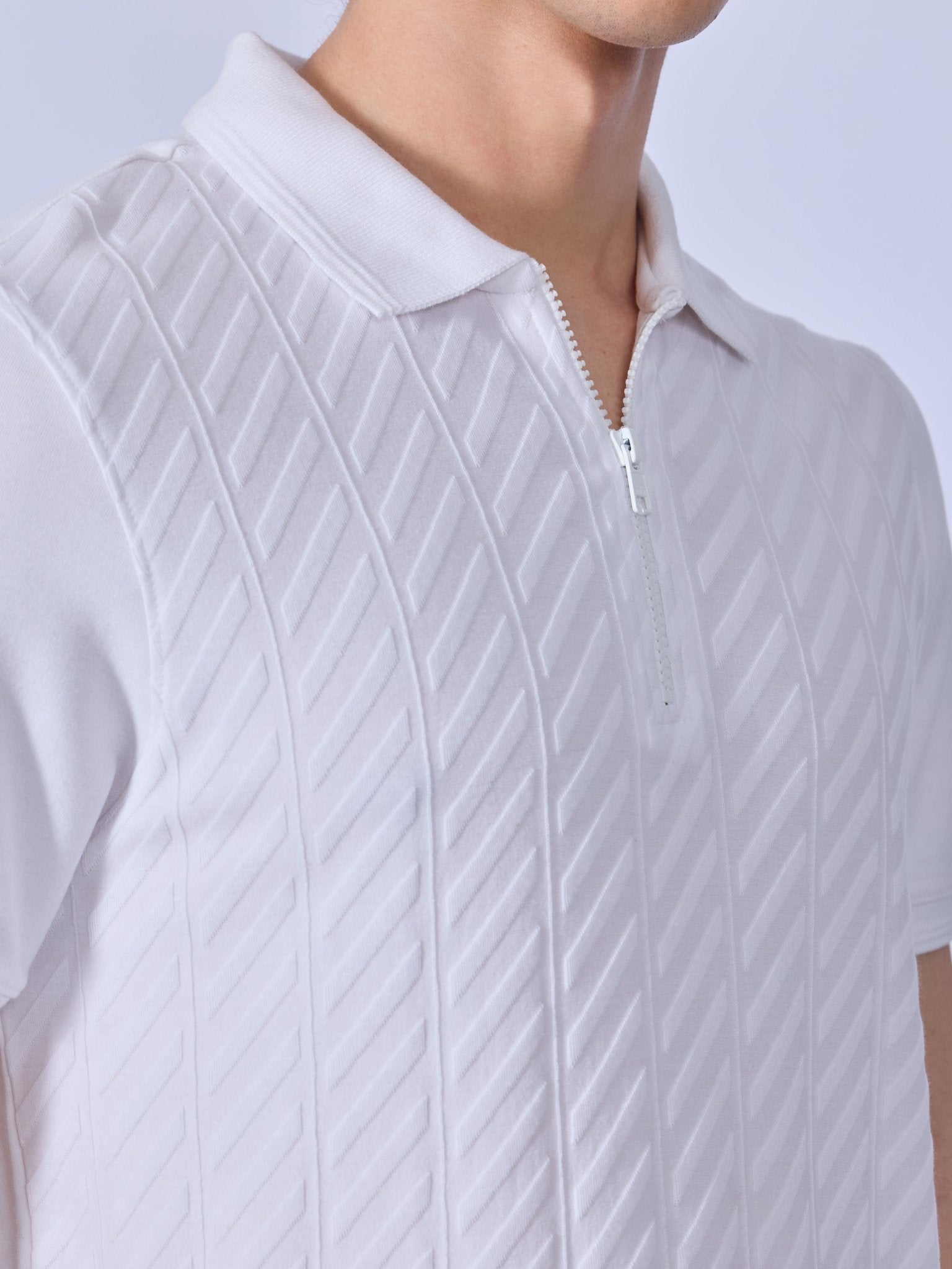 Todo - Jacquard Half-Zip Polo T-Shirt – White - Espanshe