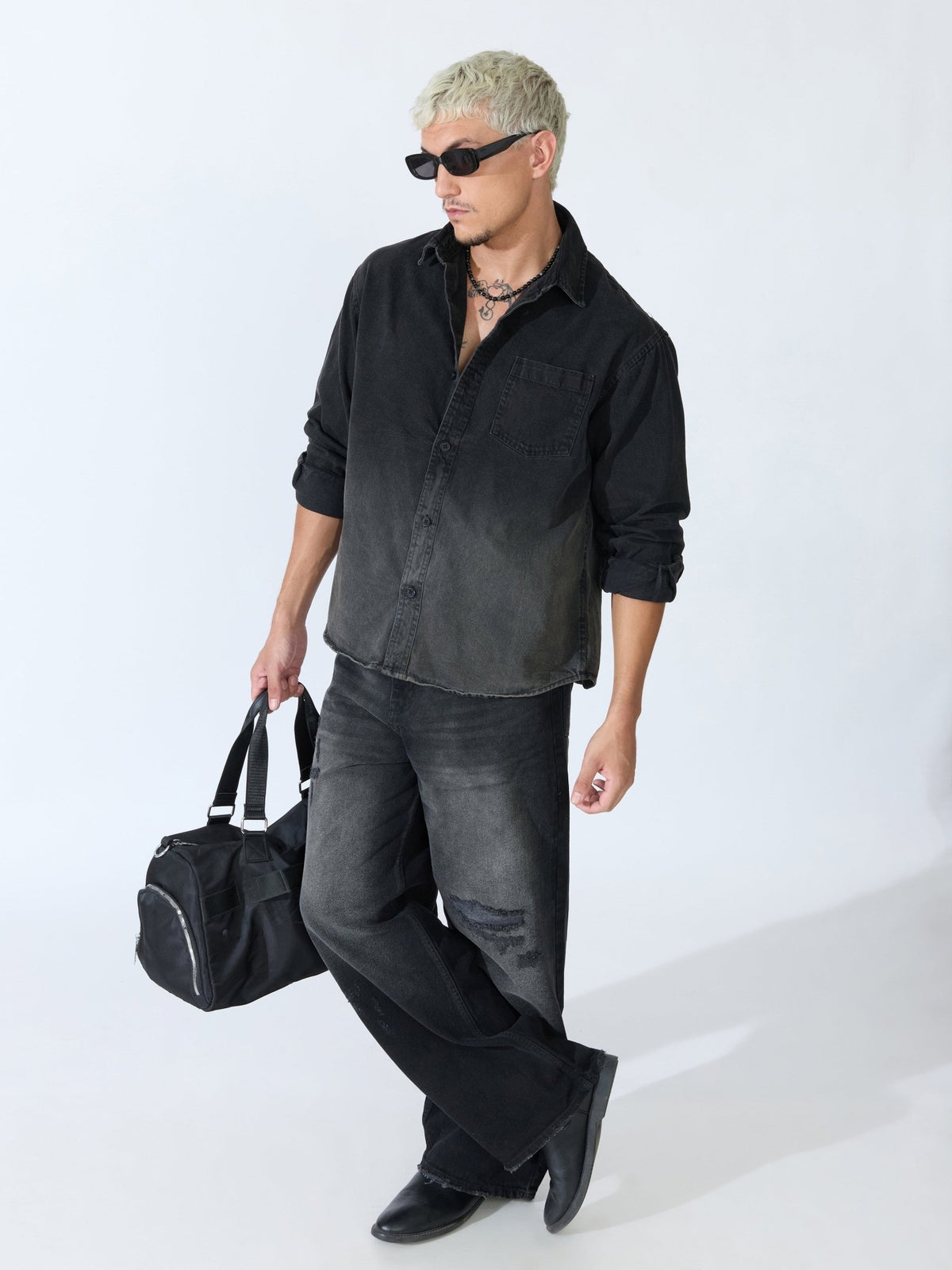 Vapor Wave - Ombre Denim Shirt - Black - Espanshe