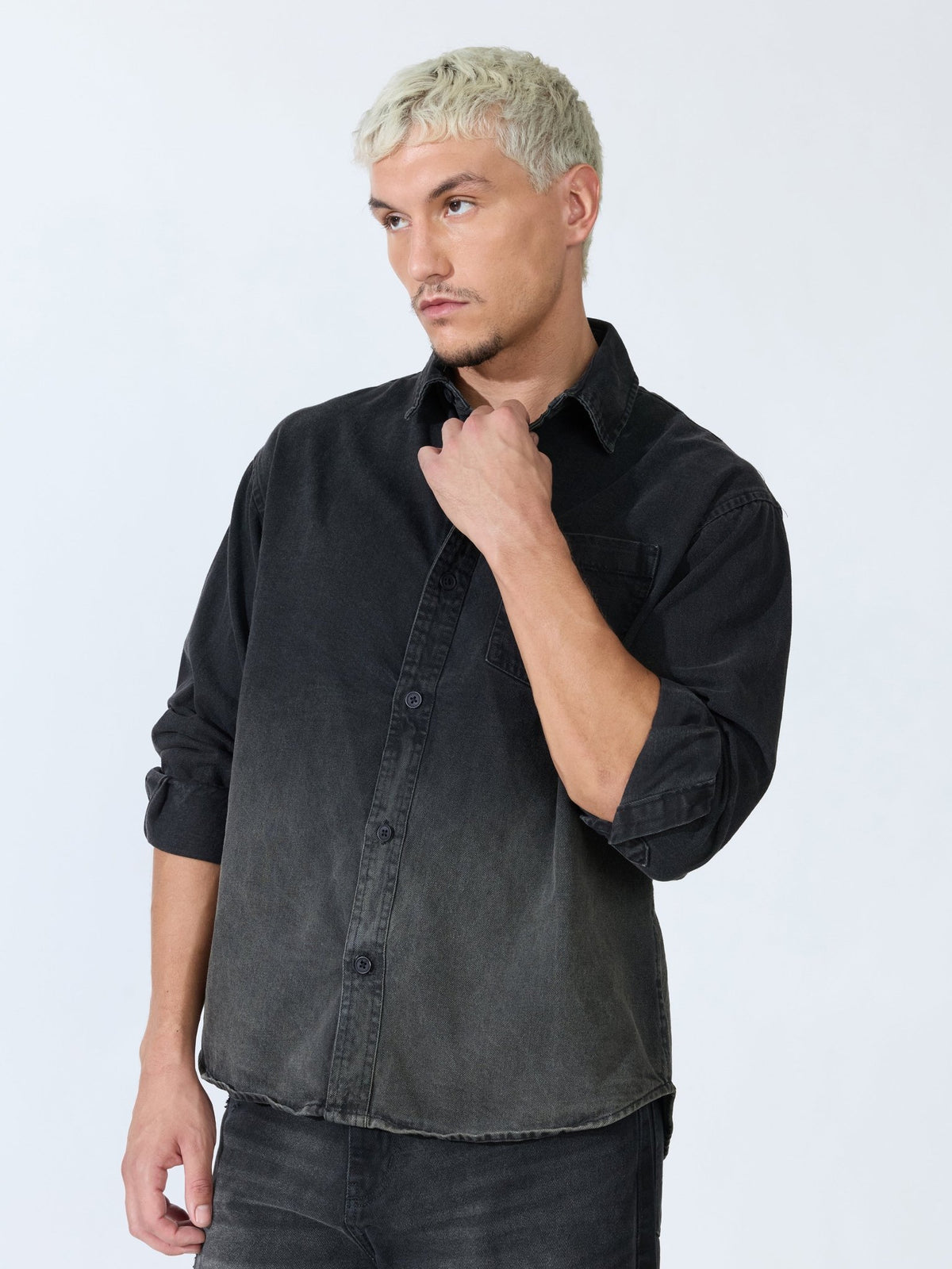 Vapor Wave - Ombre Denim Shirt - Black - Espanshe