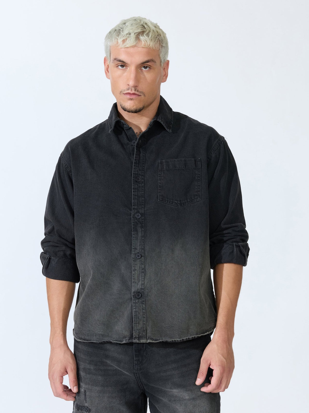Vapor Wave - Ombre Denim Shirt - Black - Espanshe