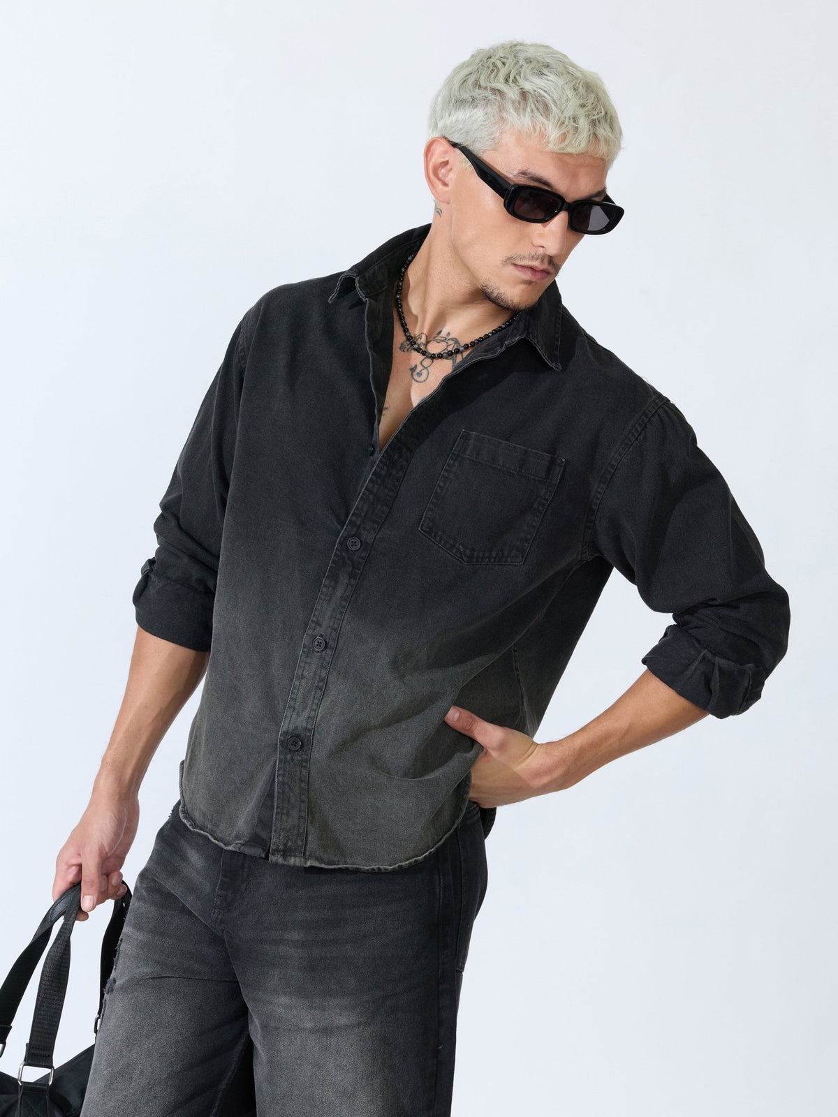 Vapor Wave - Ombre Denim Shirt - Black - Espanshe