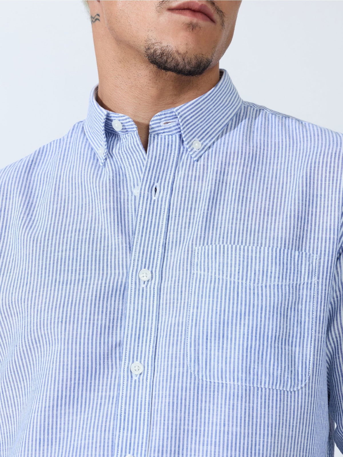 Vodo - Linen Micro Stripe Shirt - Blue - Espanshe