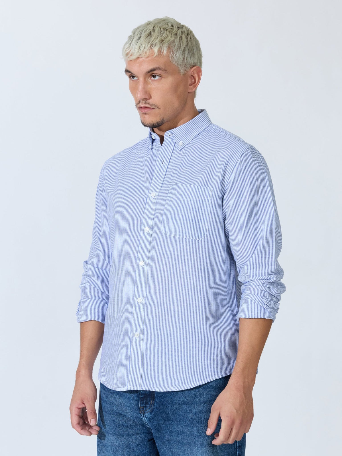 Vodo - Linen Micro Stripe Shirt - Blue - Espanshe