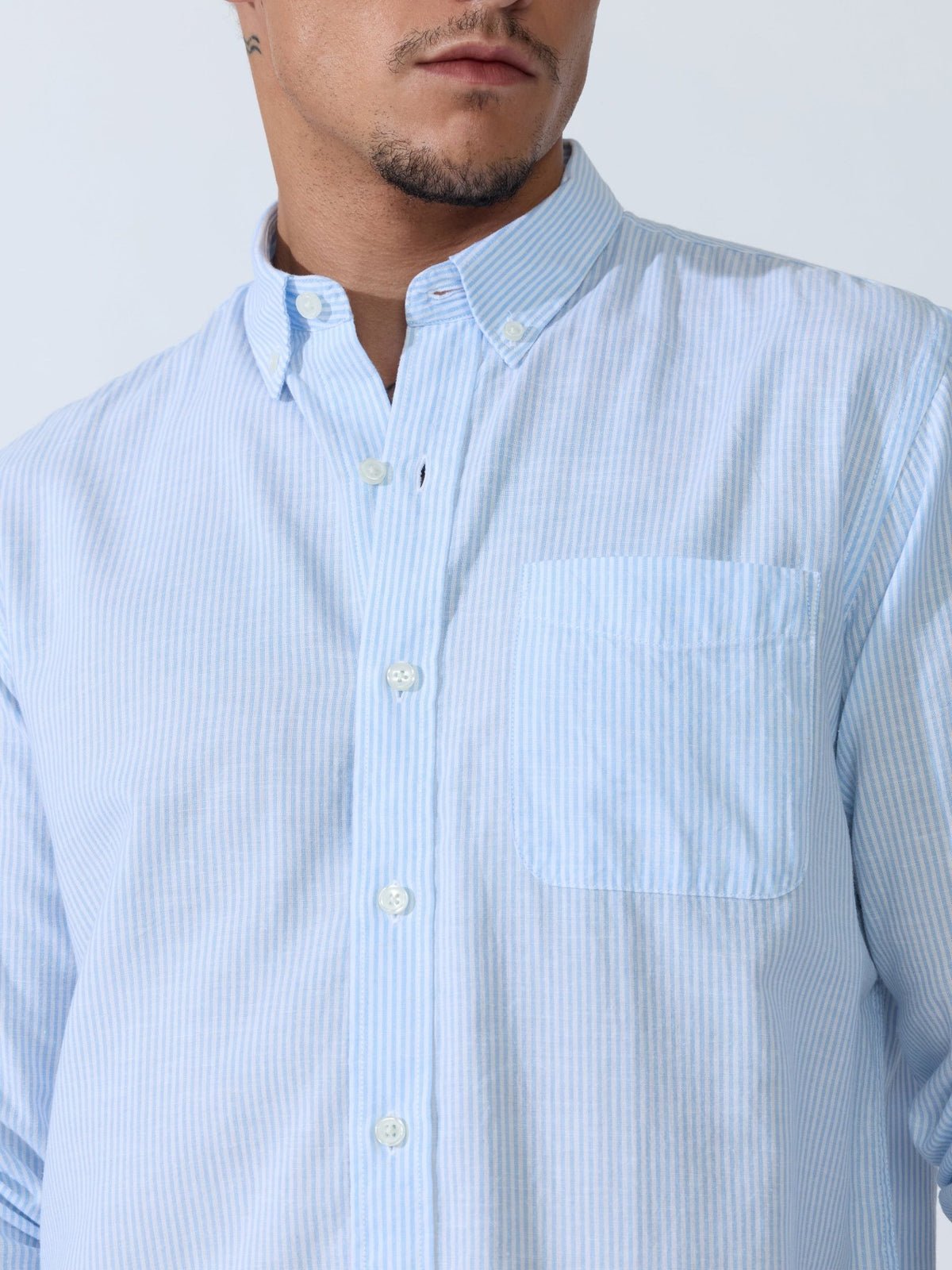 Vodo - Linen Micro Stripe Shirt - Light Blue - Espanshe
