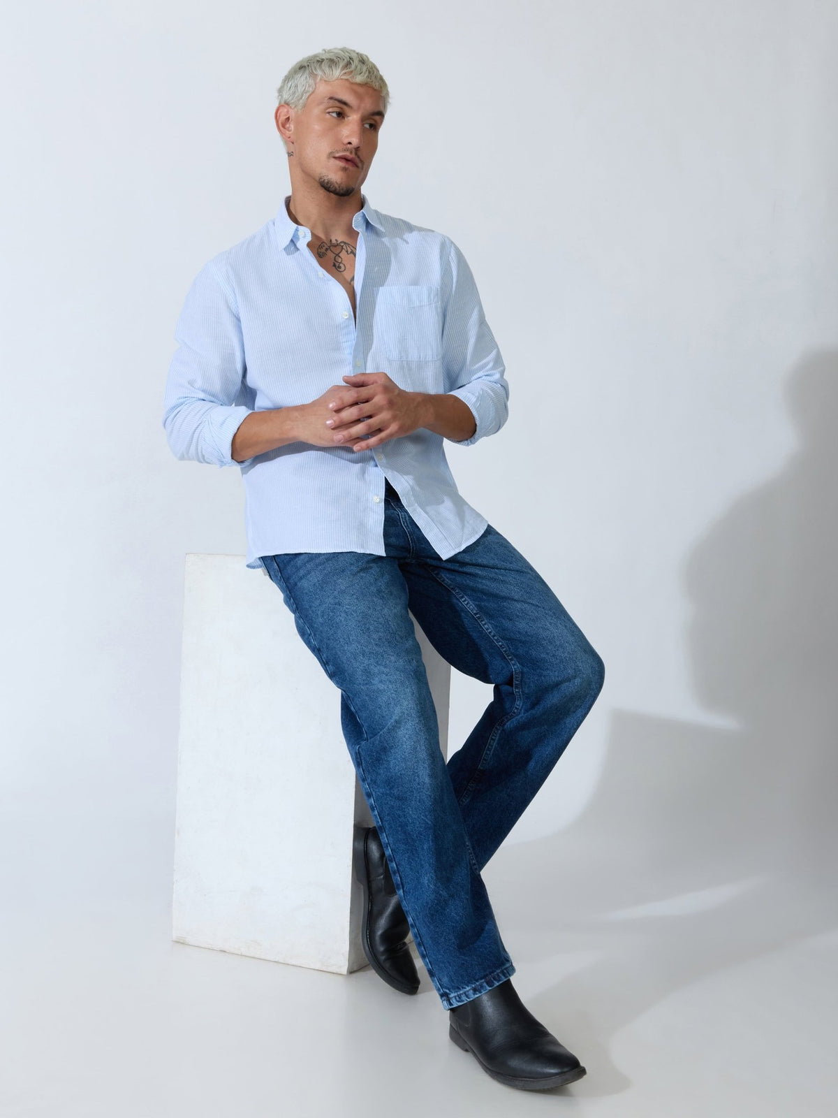 Vodo - Linen Micro Stripe Shirt - Light Blue - Espanshe