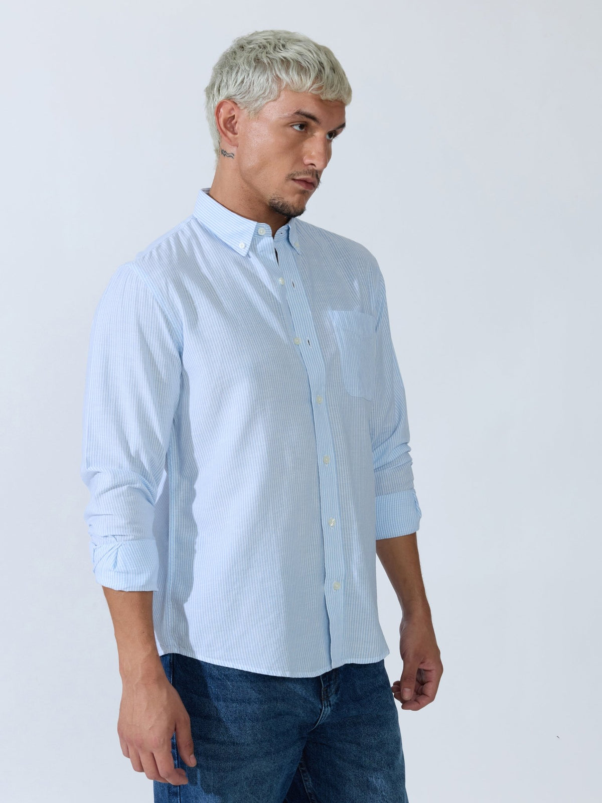 Vodo - Linen Micro Stripe Shirt - Light Blue - Espanshe