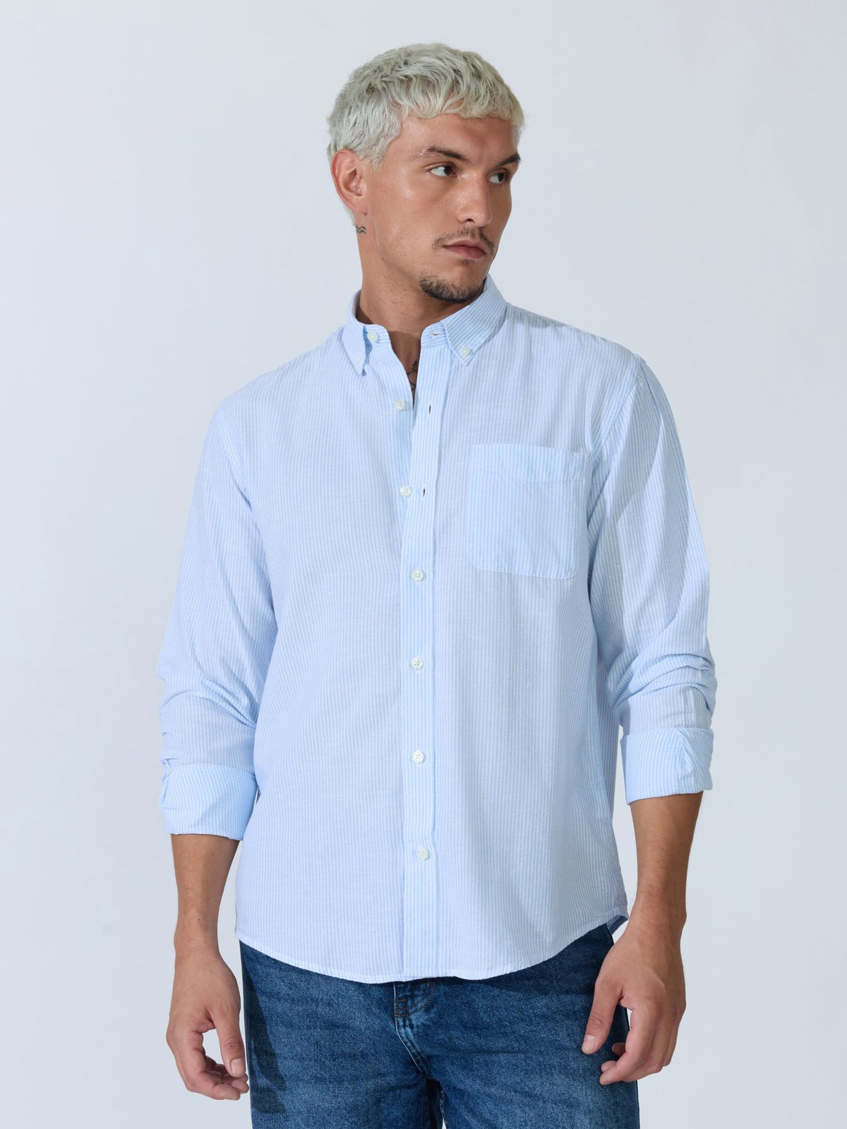 Vodo - Linen Micro Stripe Shirt - Light Blue - Espanshe