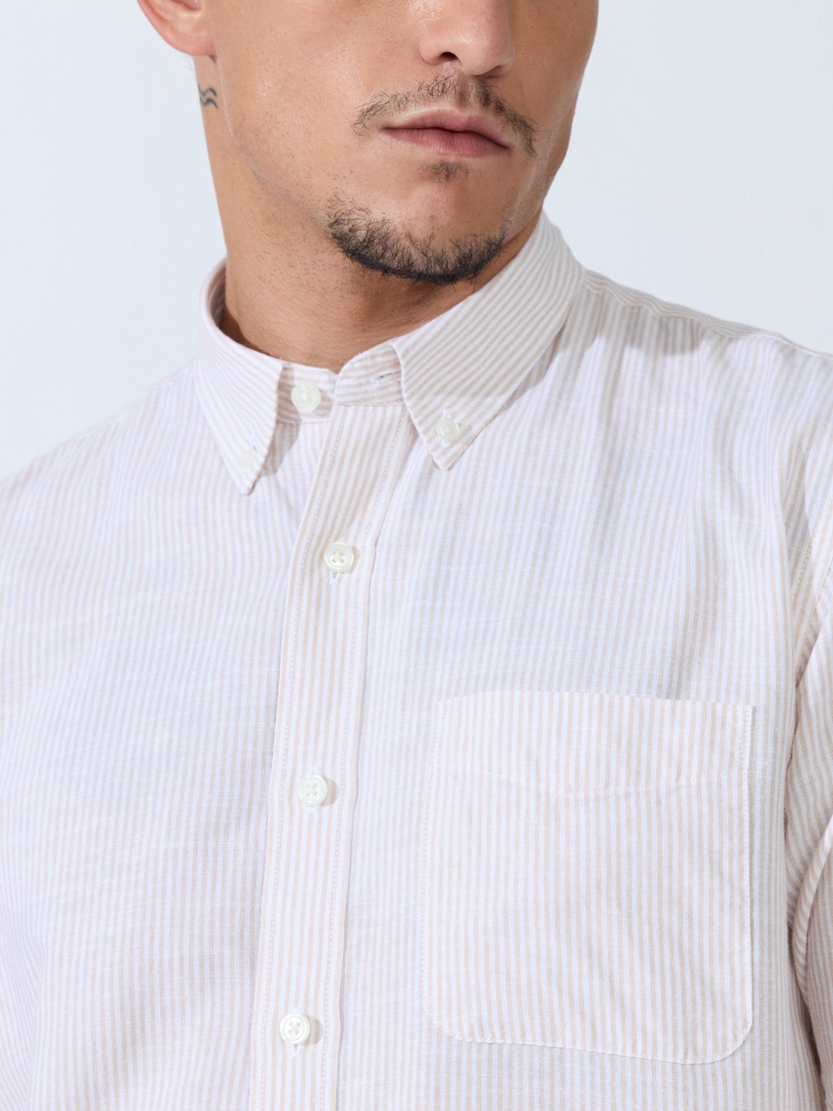 Vodo - Linen Micro Stripe Shirt - Light Beige - Espanshe
