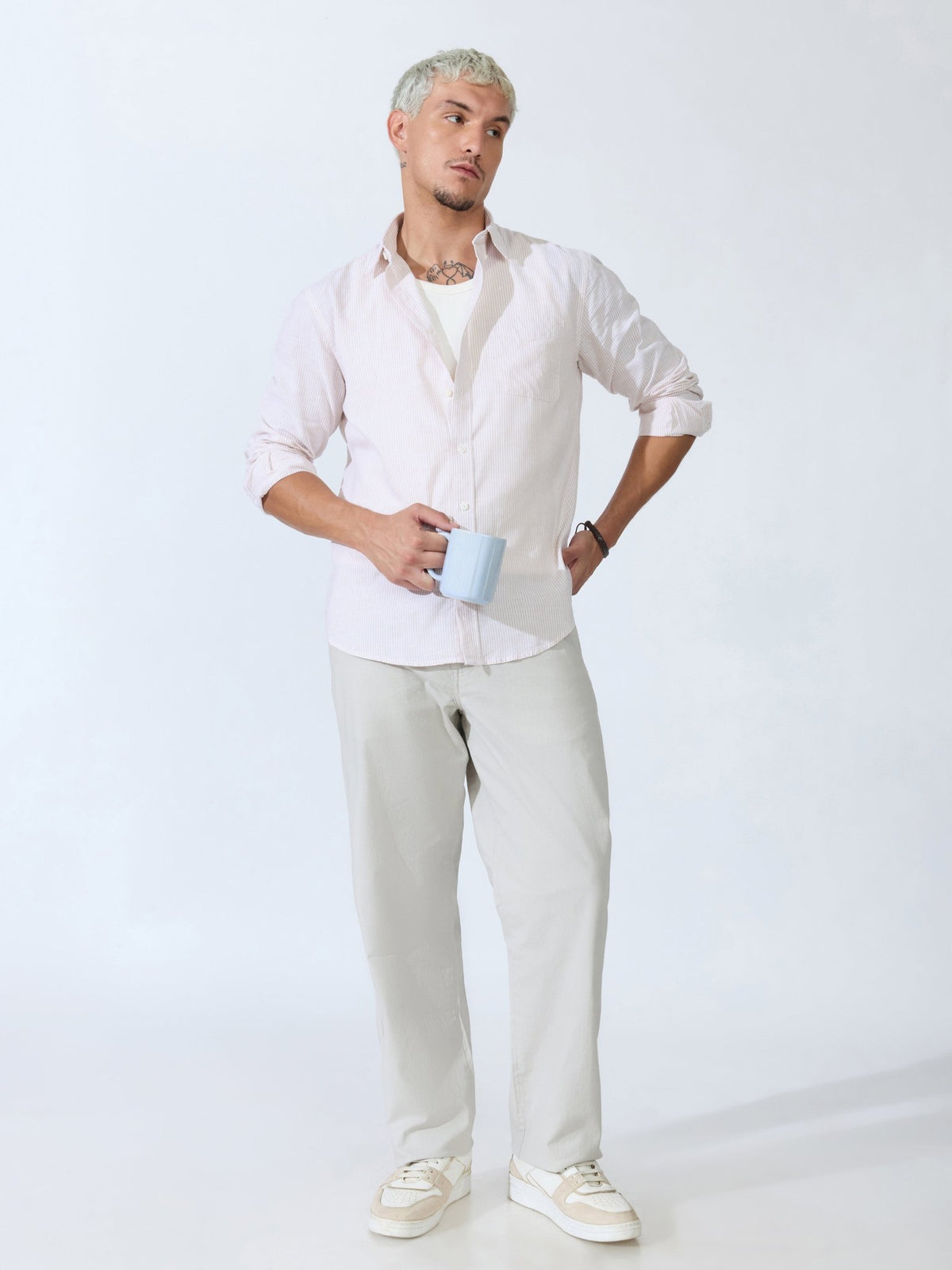 Vodo - Linen Micro Stripe Shirt - Light Beige - Espanshe