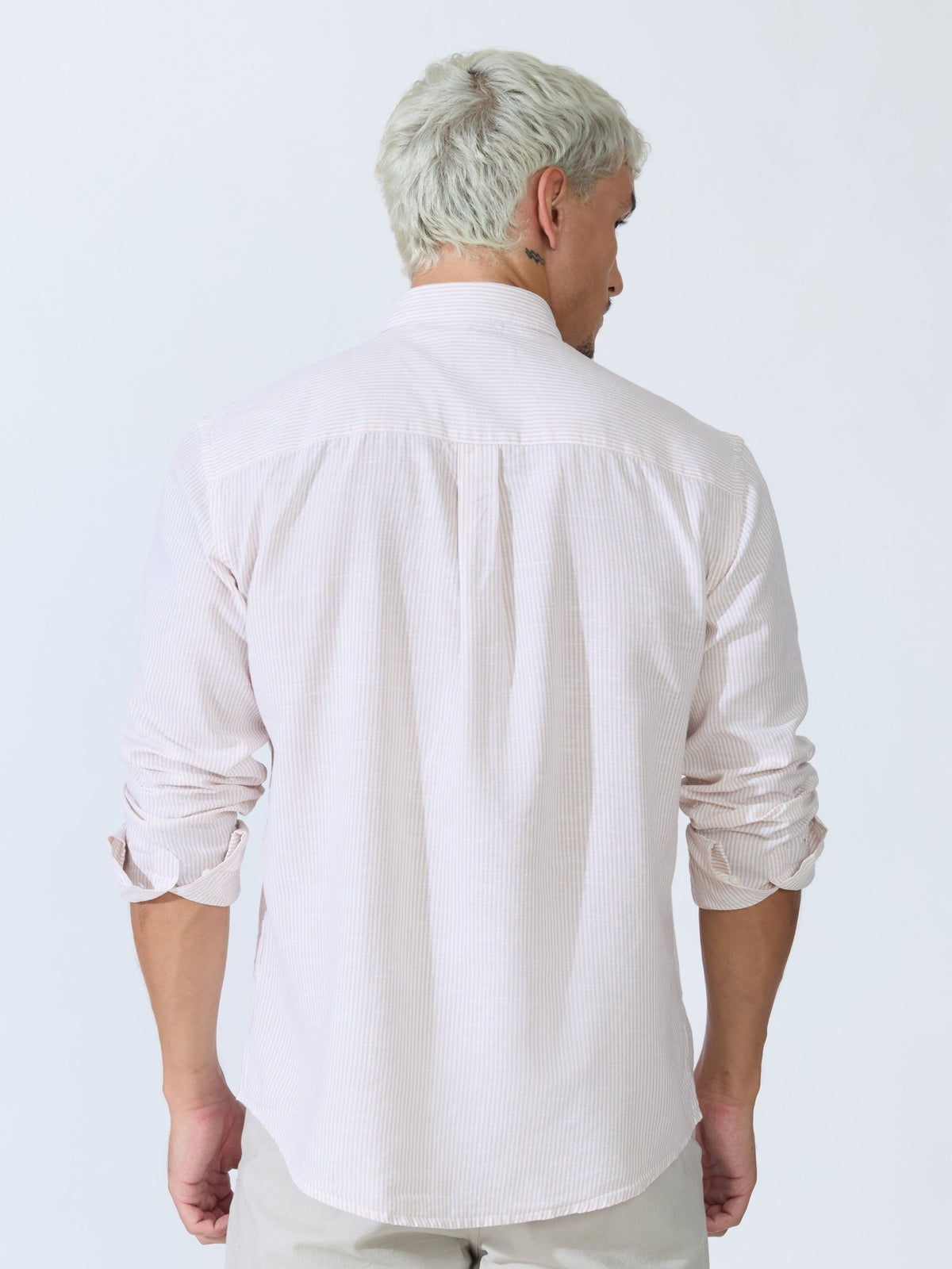 Vodo - Linen Micro Stripe Shirt - Light Beige - Espanshe