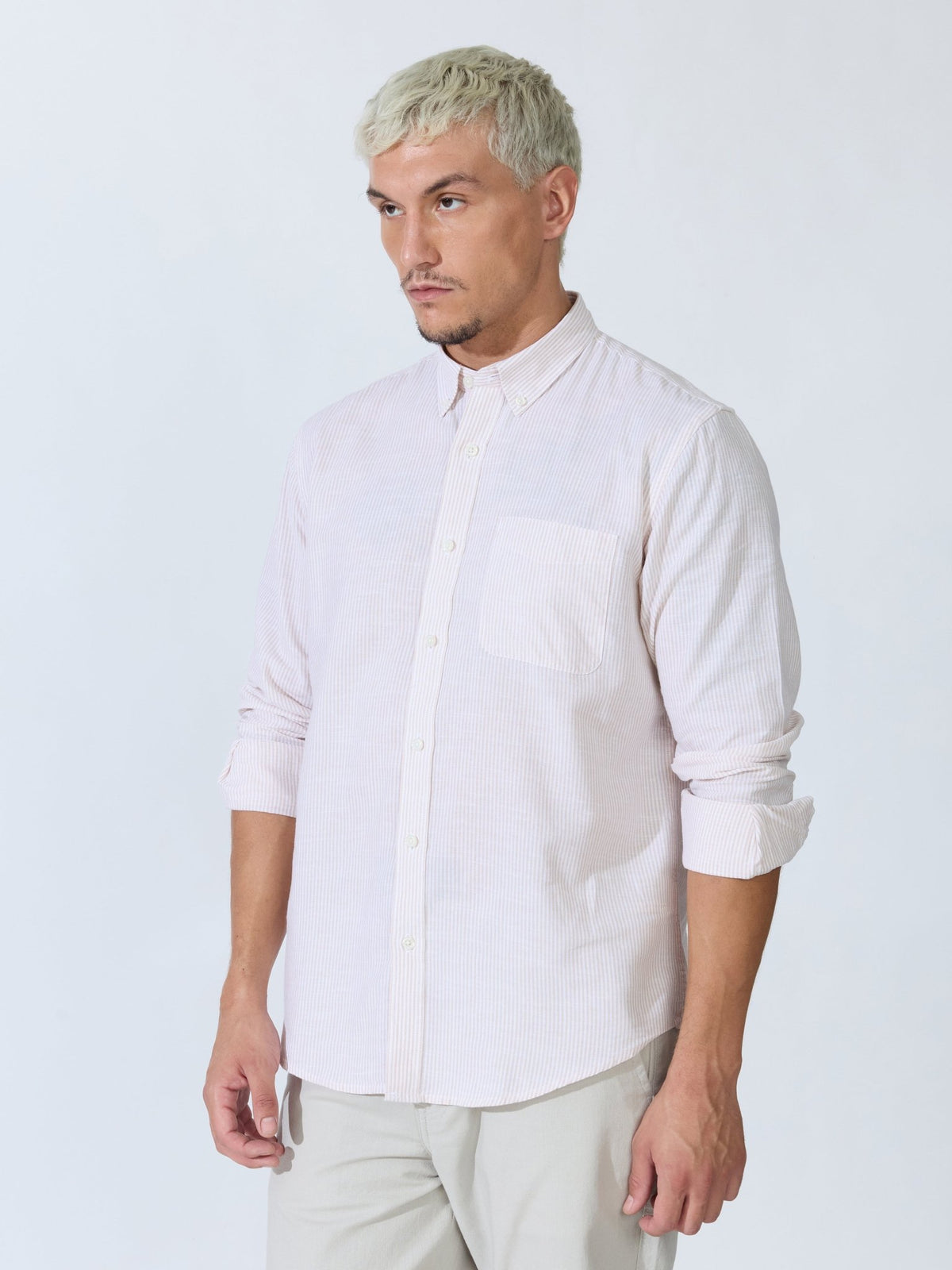 Vodo - Linen Micro Stripe Shirt - Light Beige - Espanshe