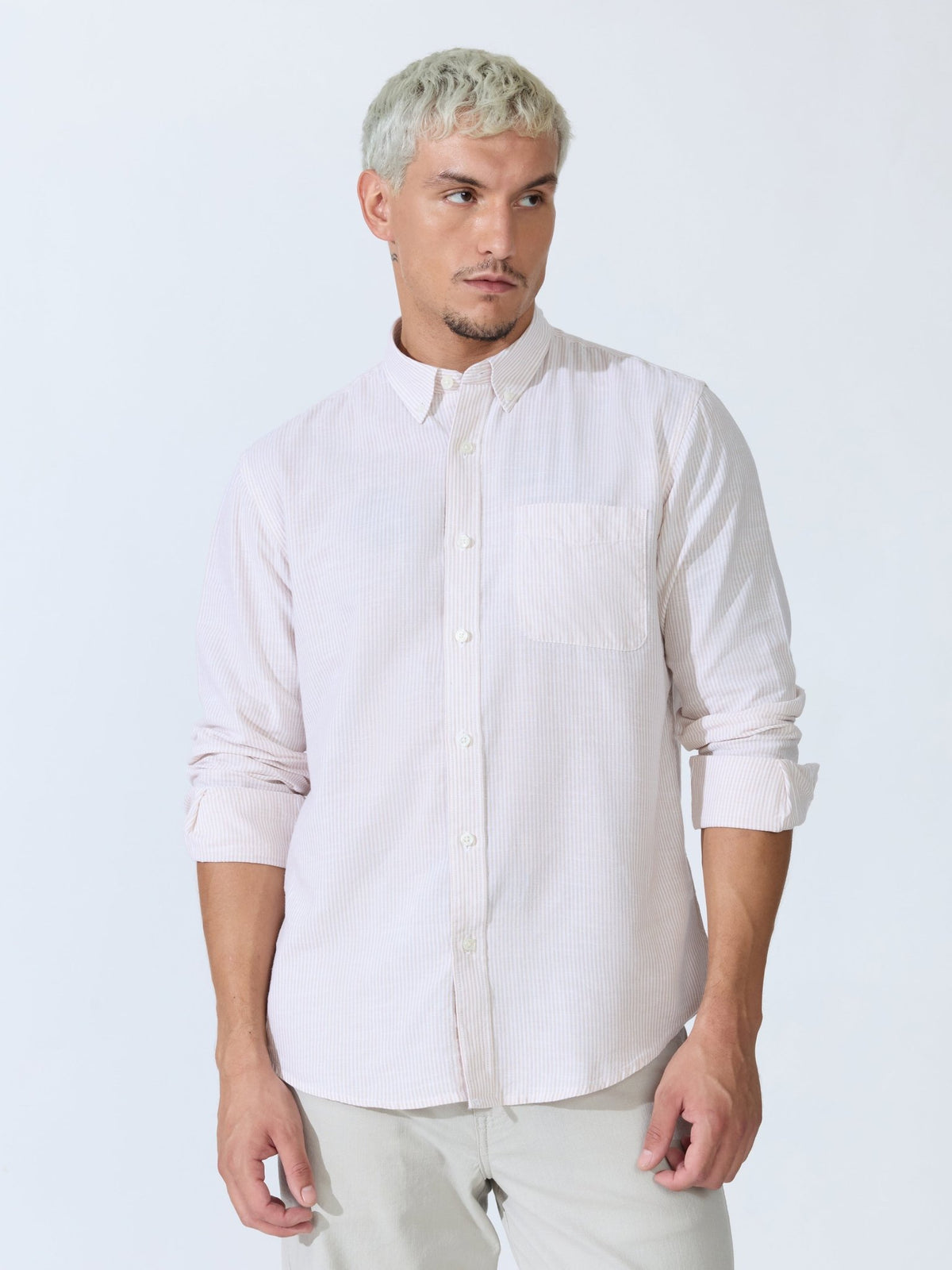 Vodo - Linen Micro Stripe Shirt - Light Beige - Espanshe