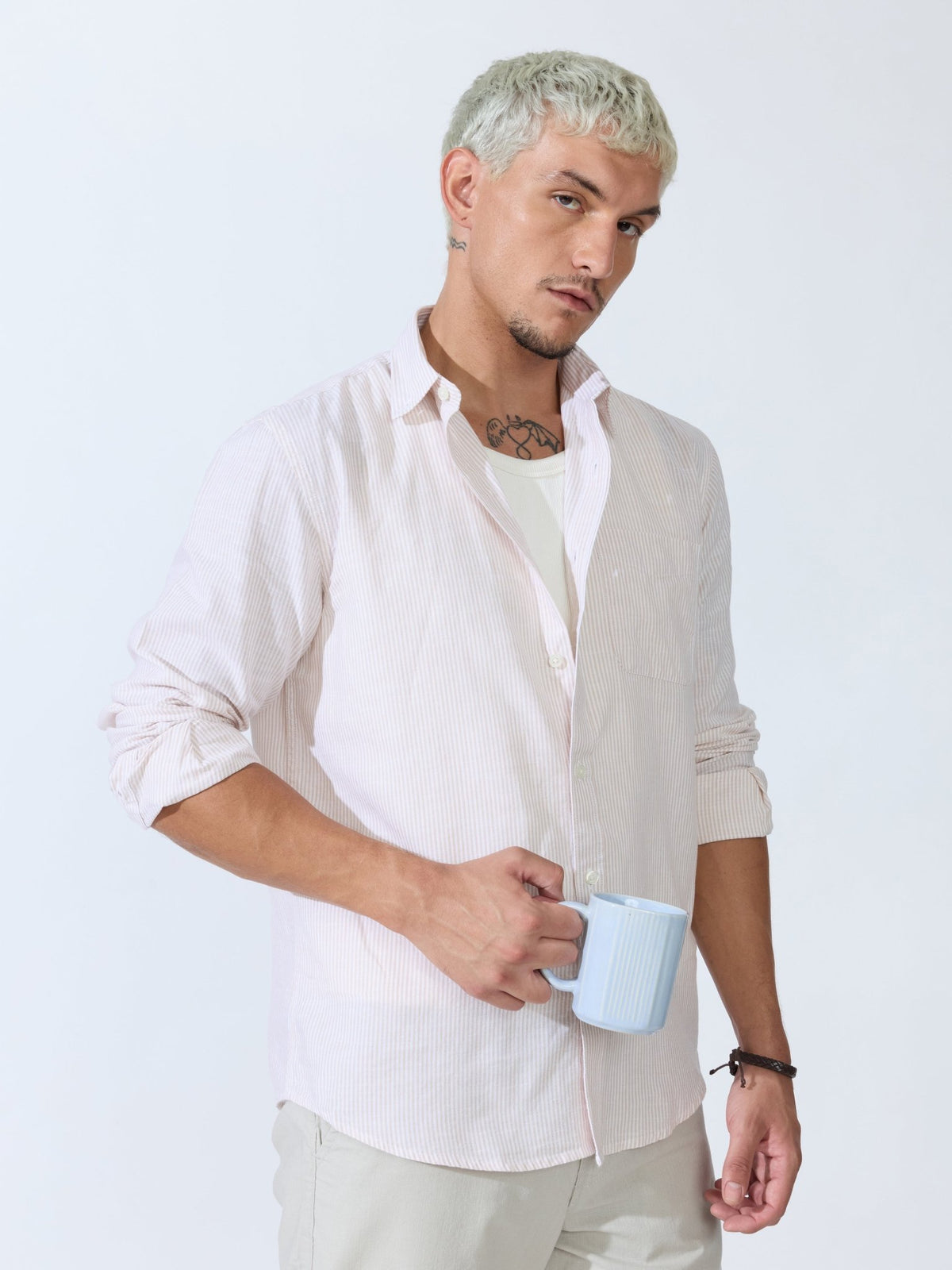 Vodo - Linen Micro Stripe Shirt - Light Beige - Espanshe