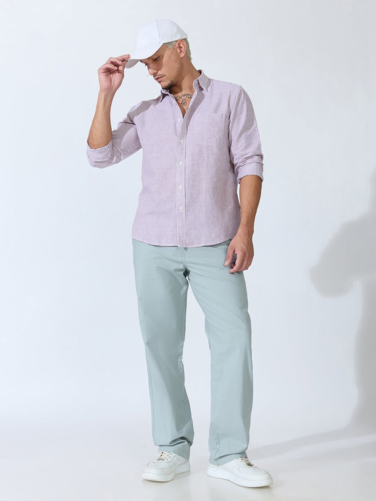 Vodo - Linen Micro Stripe Shirt - Wine - Espanshe