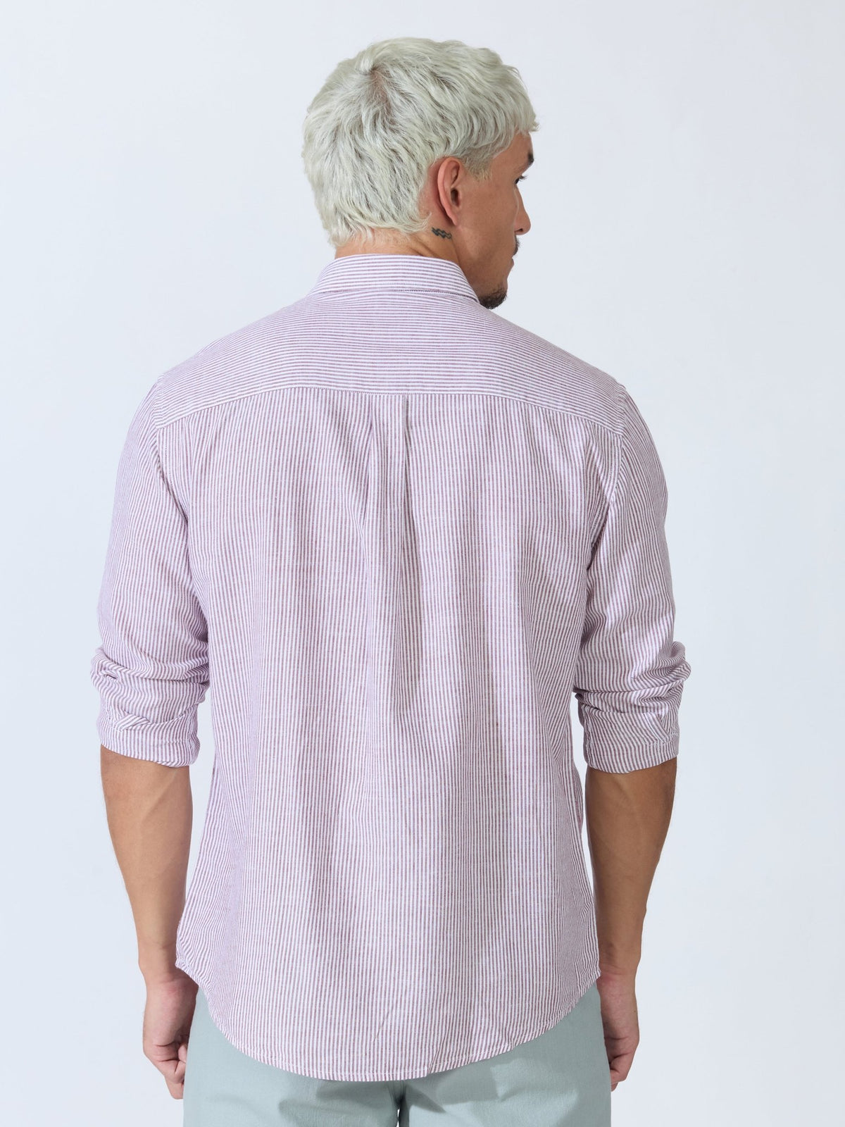 Vodo - Linen Micro Stripe Shirt - Wine - Espanshe