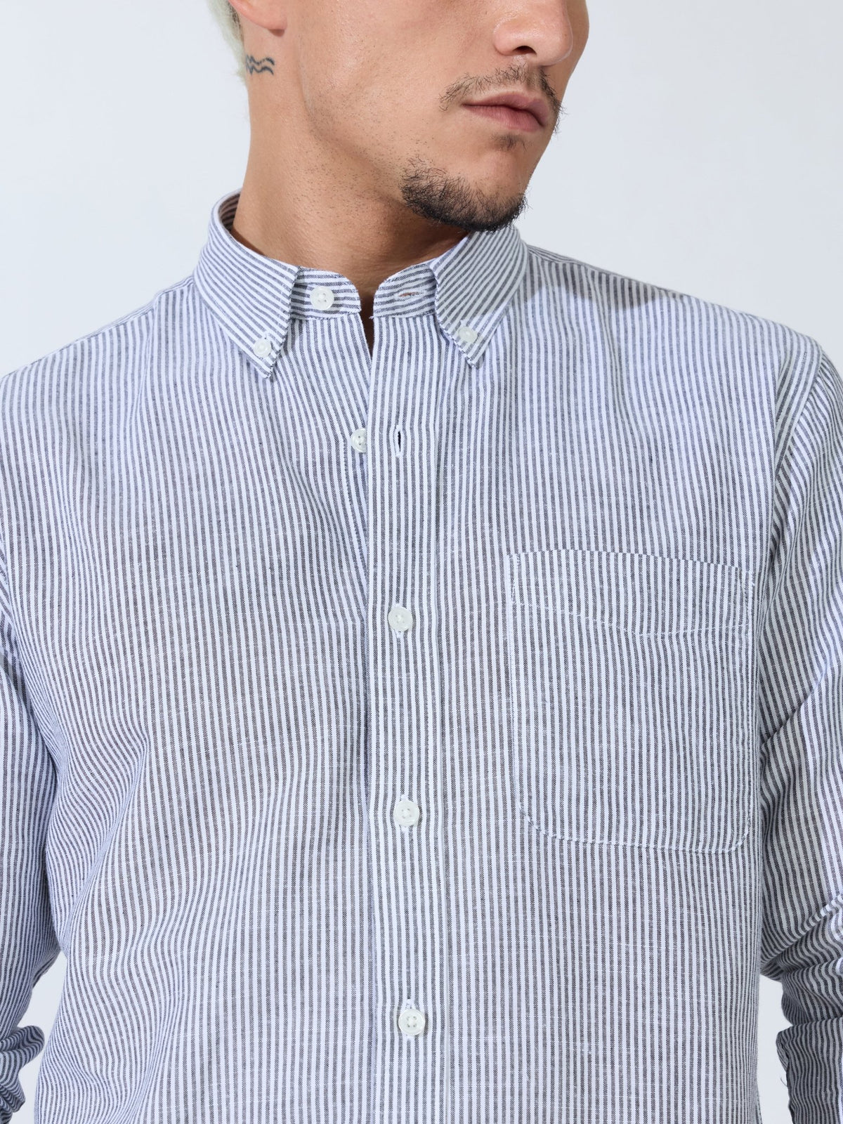 Vodo - Linen Micro Stripe Shirt - Grey - Espanshe