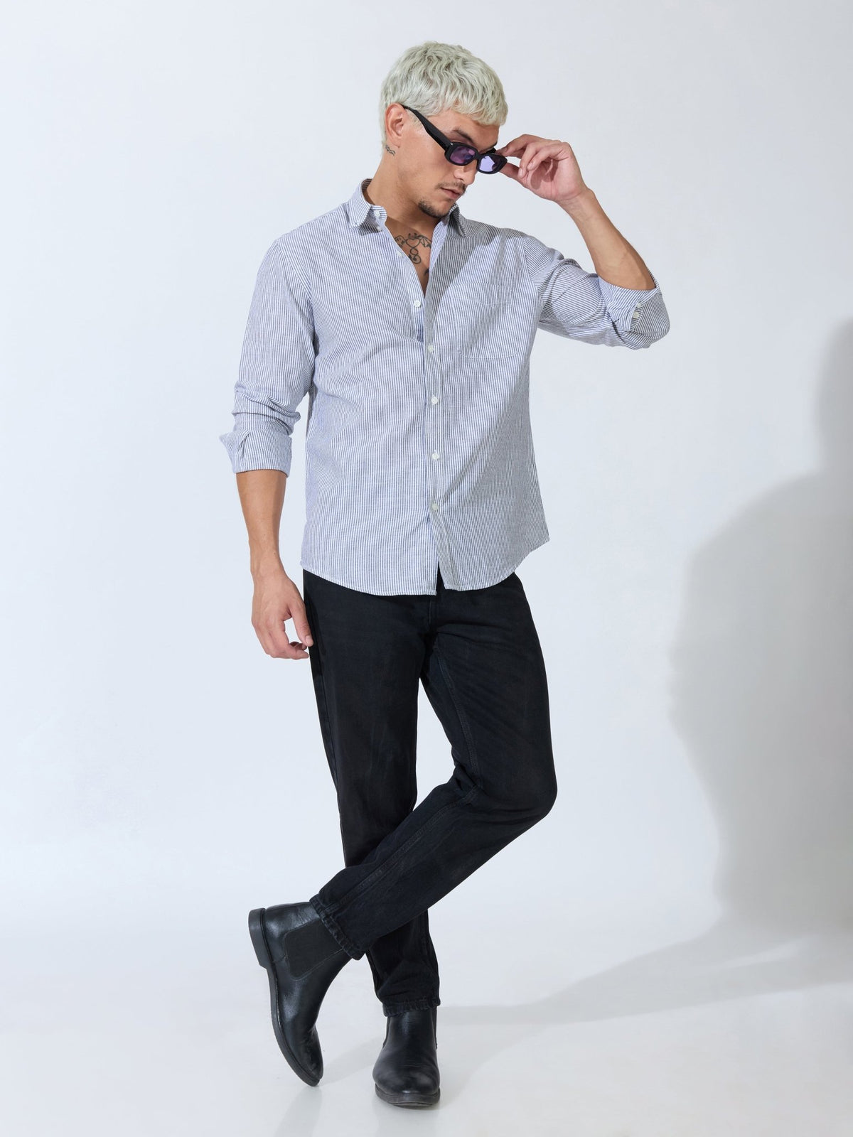 Vodo - Linen Micro Stripe Shirt - Grey - Espanshe