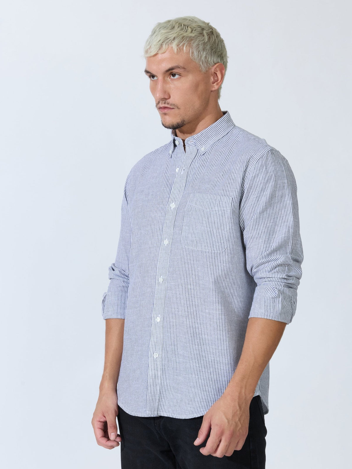 Vodo - Linen Micro Stripe Shirt - Grey - Espanshe