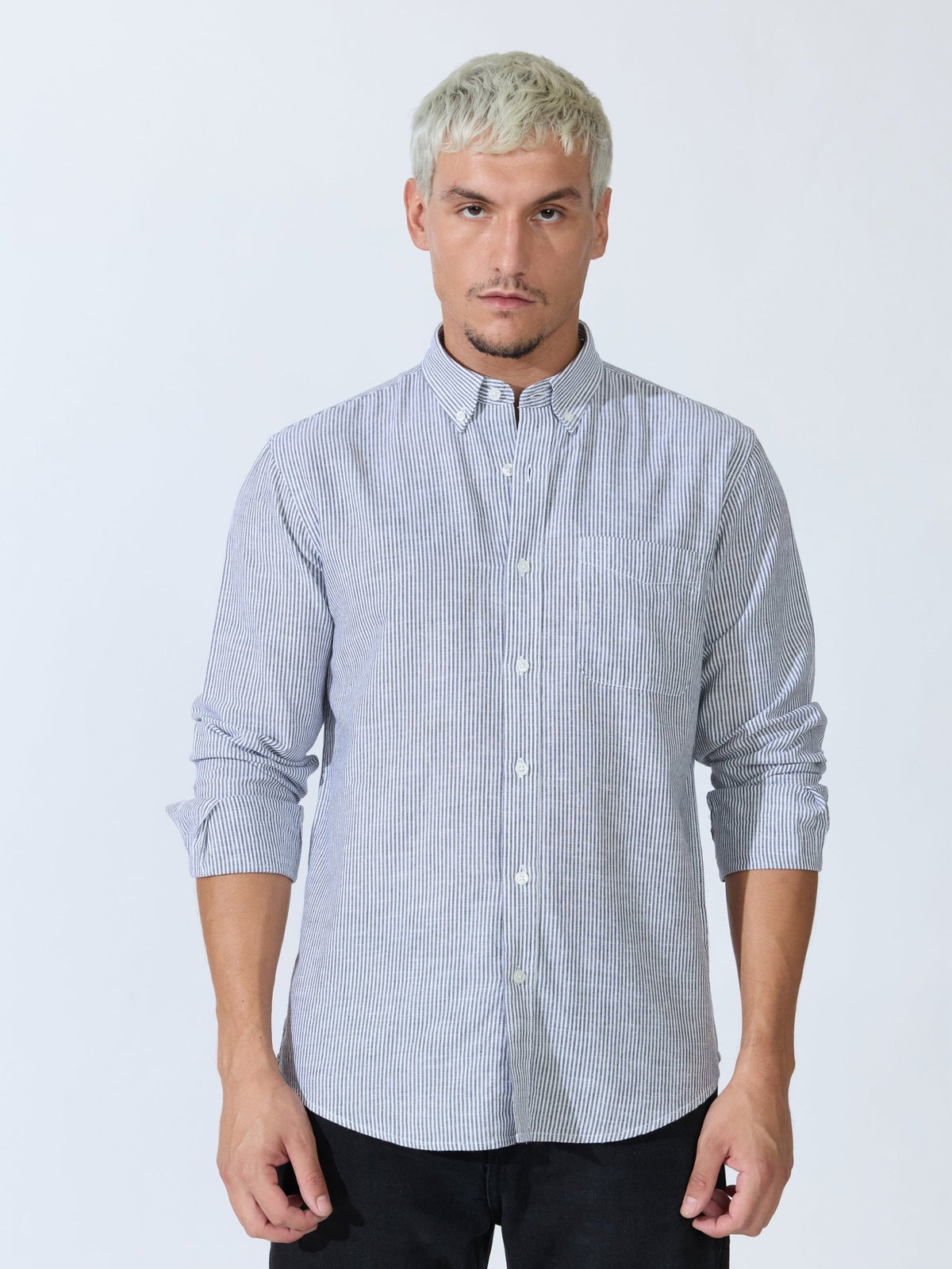 Vodo - Linen Micro Stripe Shirt - Grey - Espanshe