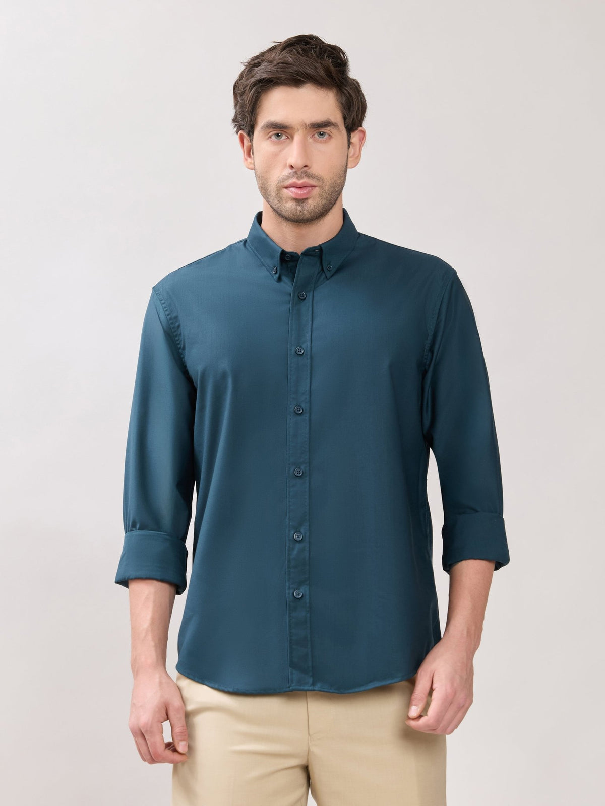 Vosha - Relaxed Fit Plain Shirt - Teal Blue - Espanshe