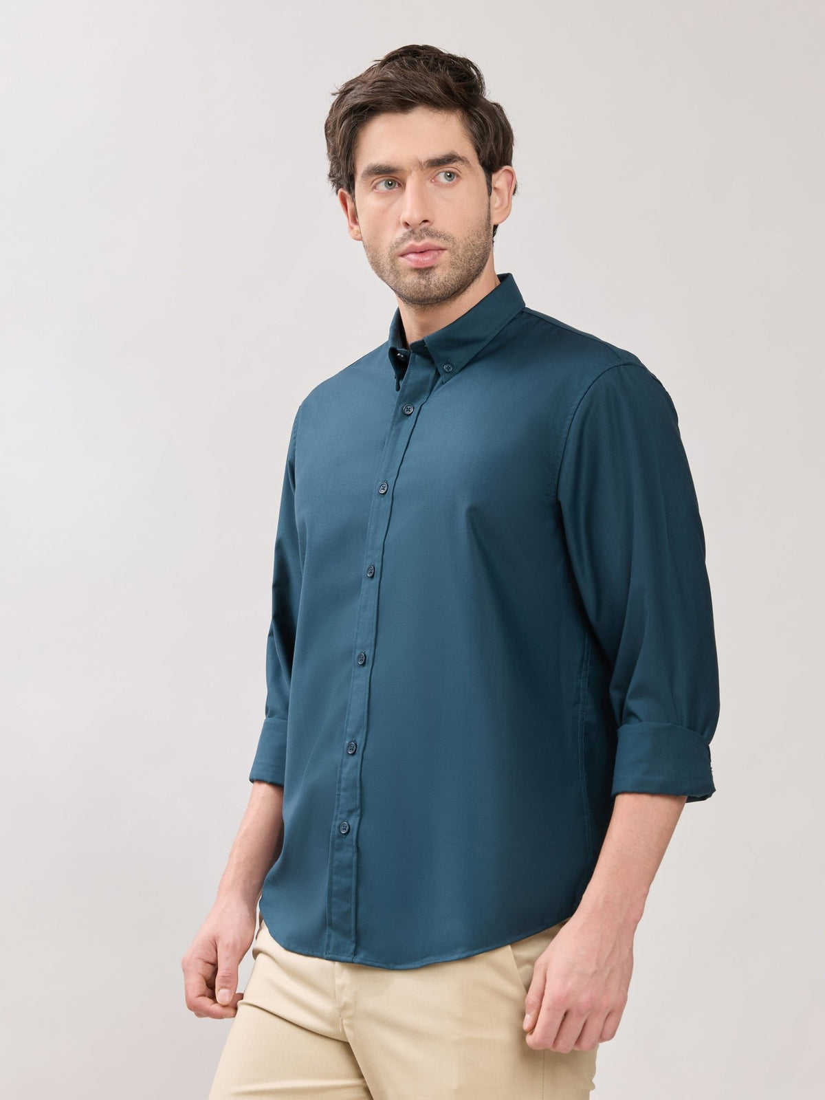 Vosha - Relaxed Fit Plain Shirt - Teal Blue - Espanshe