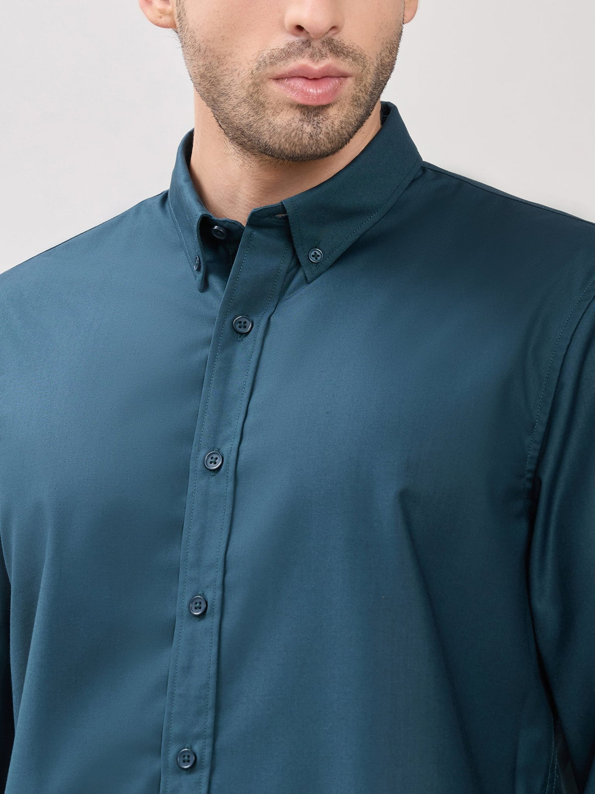 Vosha - Relaxed Fit Plain Shirt - Teal Blue - Espanshe