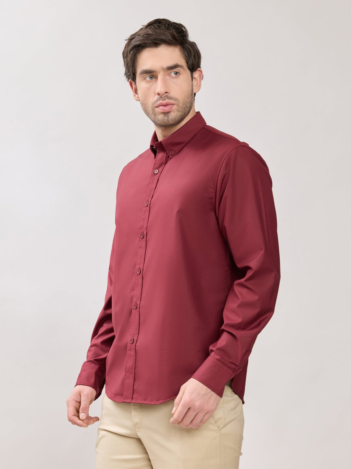 Vosha - Relaxed Fit Plain Shirt - Maroon - Espanshe