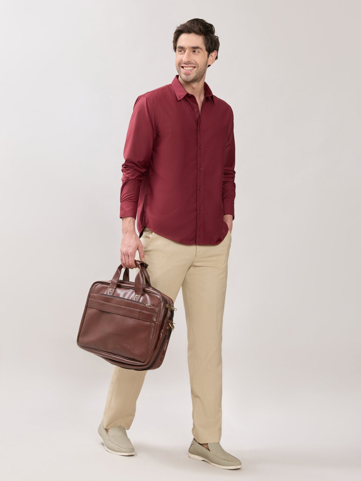 Vosha - Relaxed Fit Plain Shirt - Maroon - Espanshe