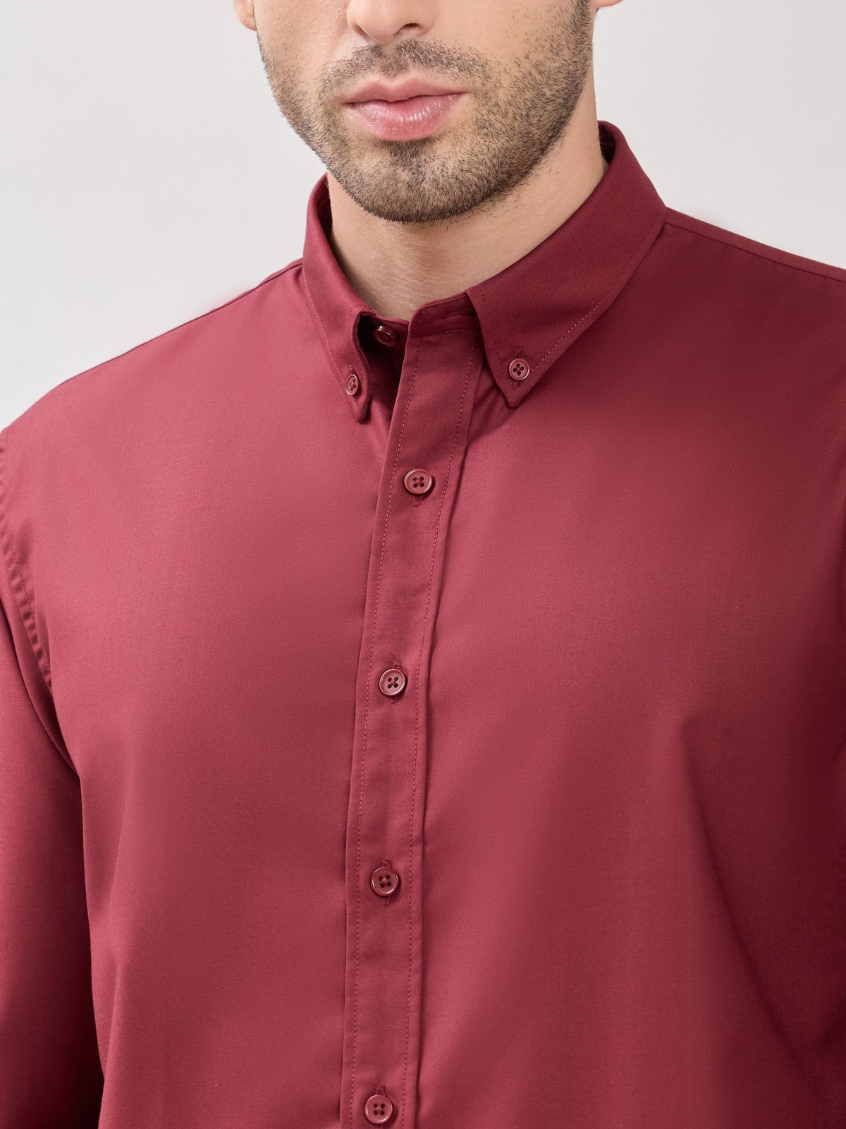Vosha - Relaxed Fit Plain Shirt - Maroon - Espanshe