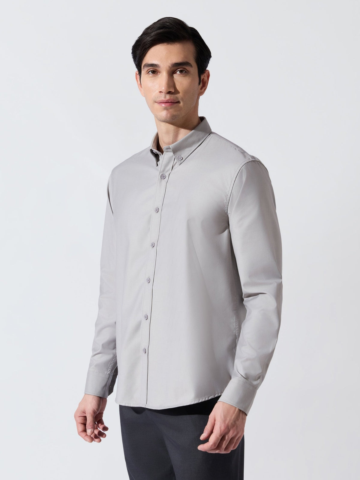 Vosha - Relaxed Fit Plain Shirt - Light Grey - Espanshe