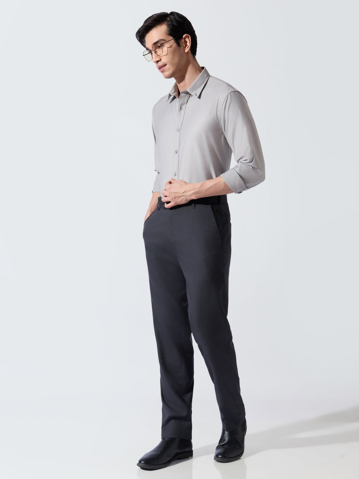 Vosha - Relaxed Fit Plain Shirt - Light Grey - Espanshe