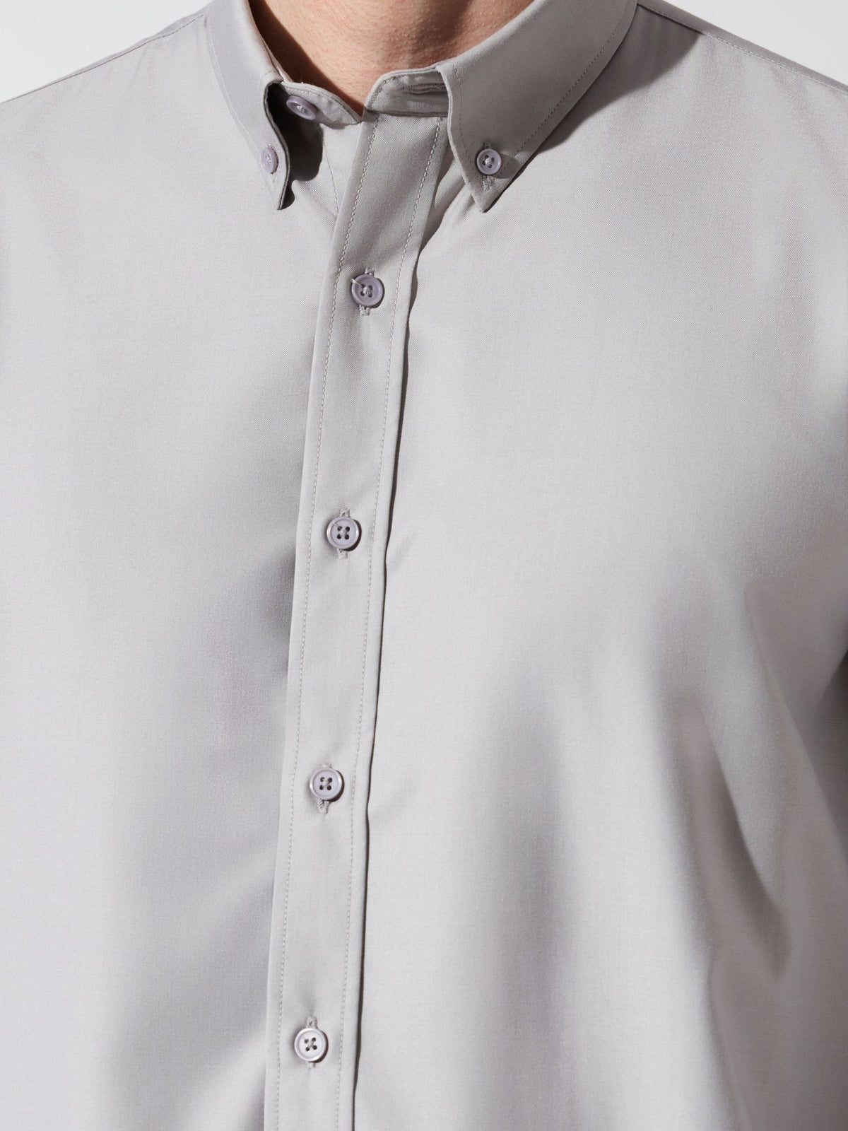 Vosha - Relaxed Fit Plain Shirt - Light Grey - Espanshe