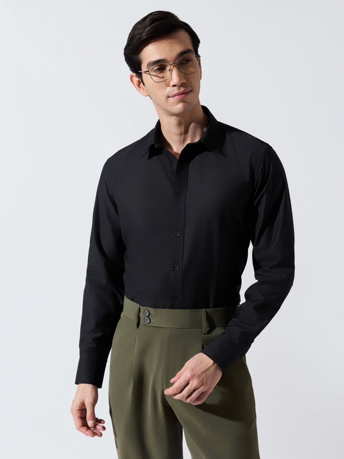 Vosha - Relaxed Fit Plain Shirt - Black - Espanshe
