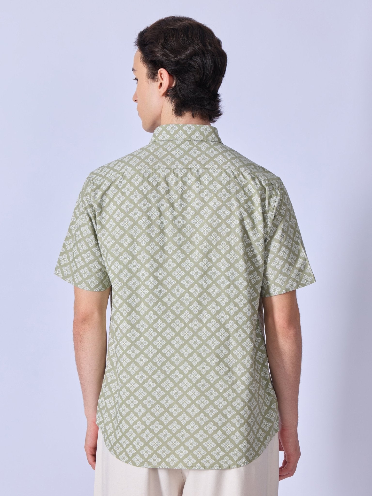 Vovomo - Half Sleeve Printed Shirt - Olive Green - Espanshe