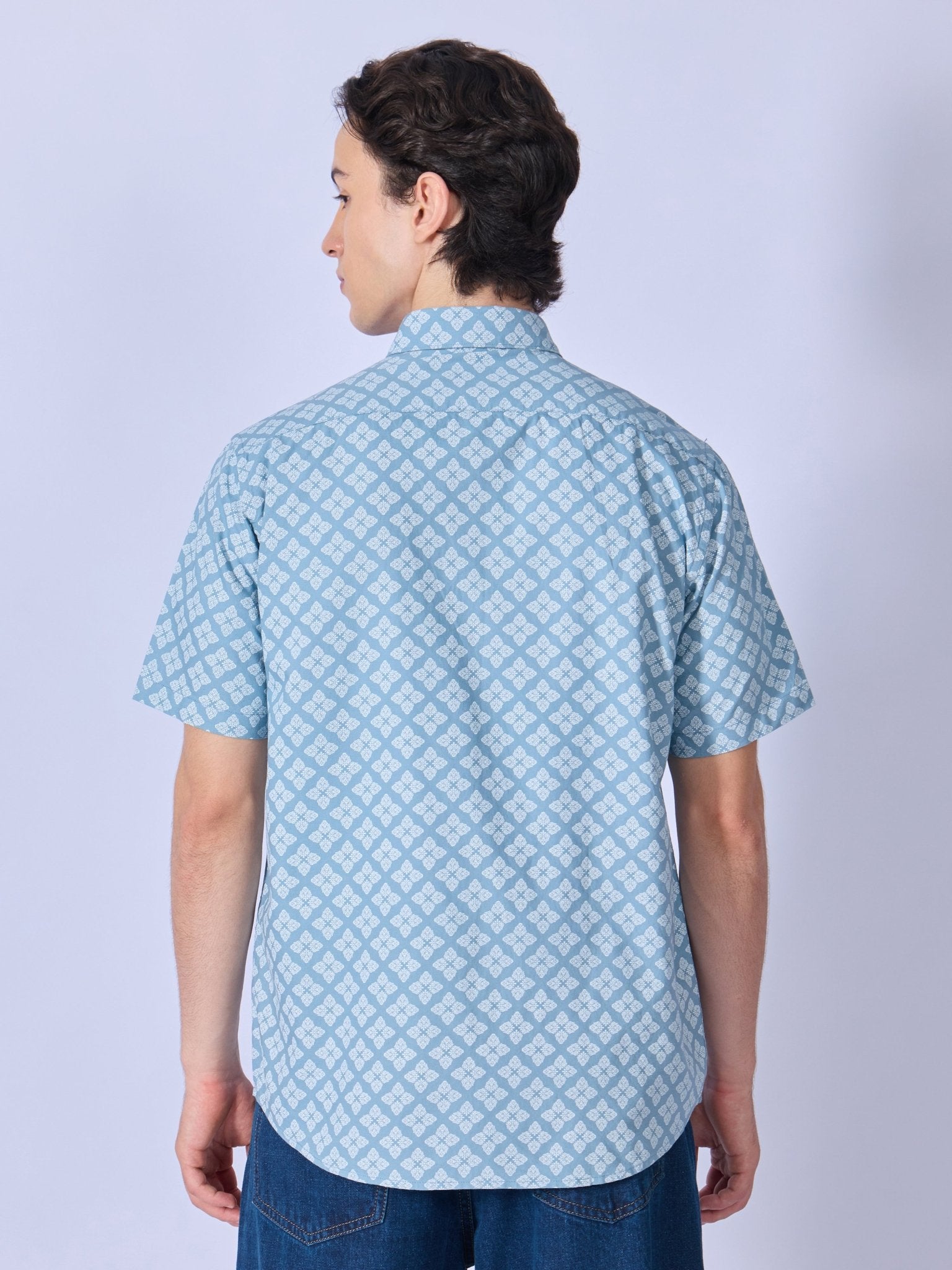 Vovomo - Half Sleeve Printed Shirt - Steel Blue - Espanshe